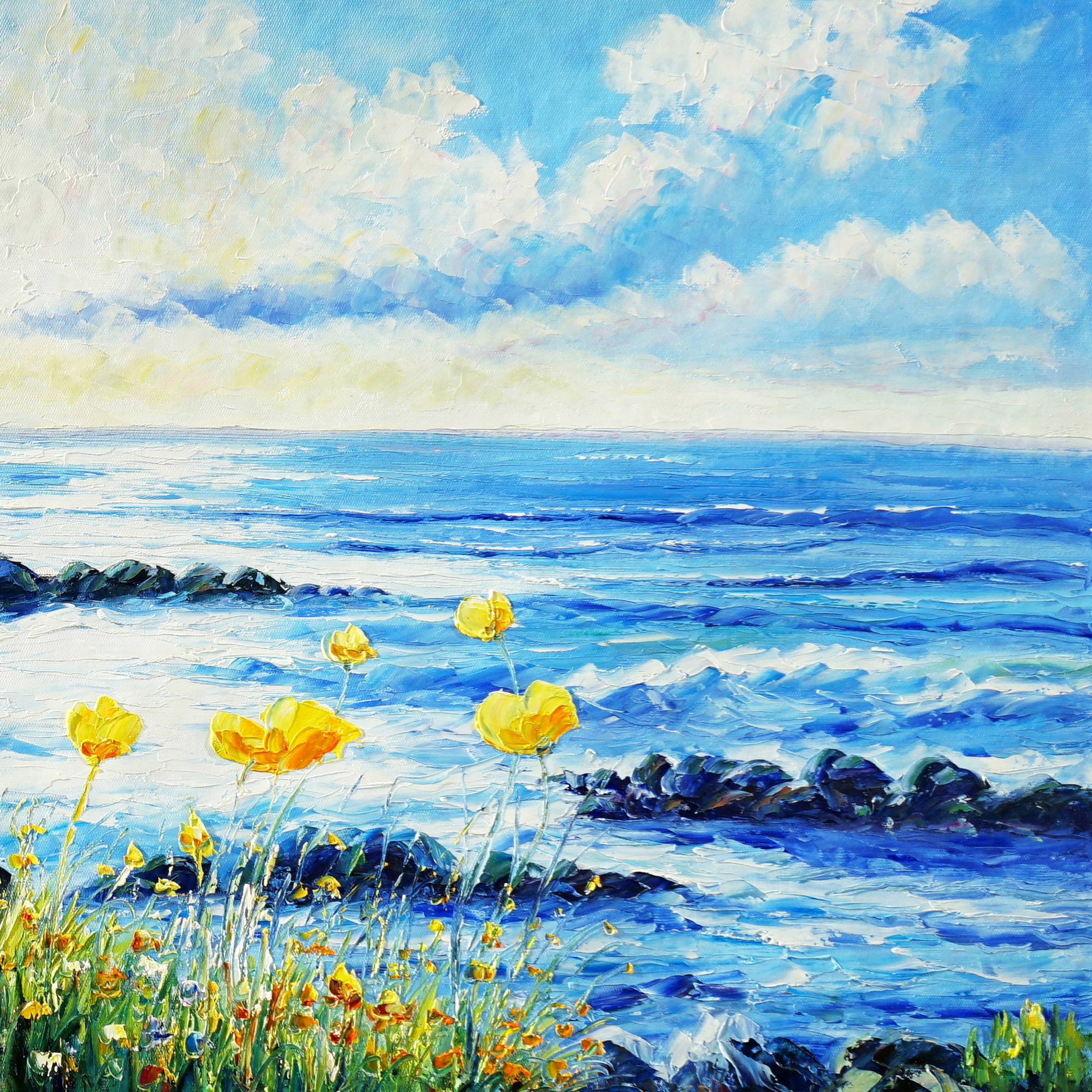 Dipinto Fiori selvatici sulla costa 60x150cm