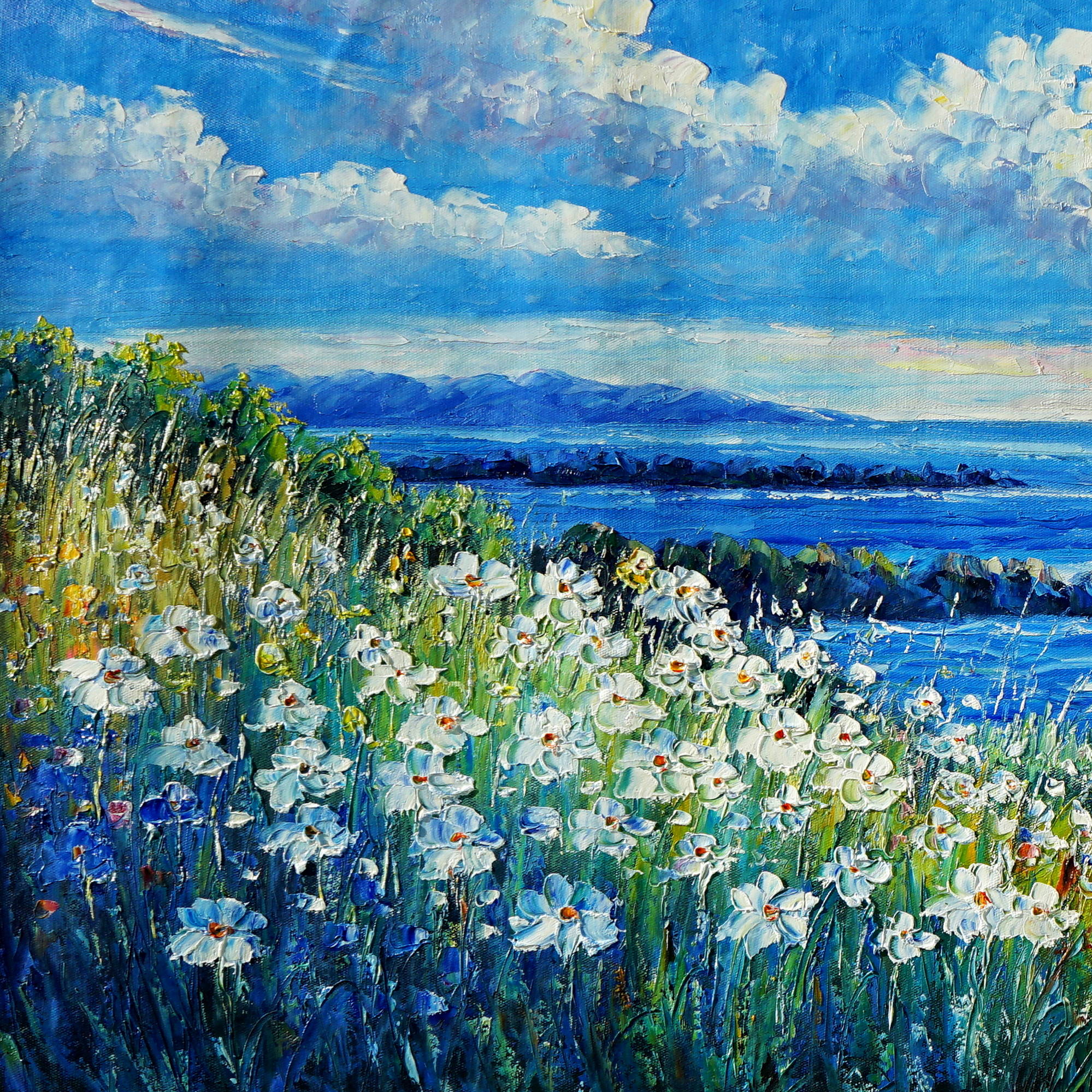 Dipinto Fiori selvatici vicino al mare 60x150cm