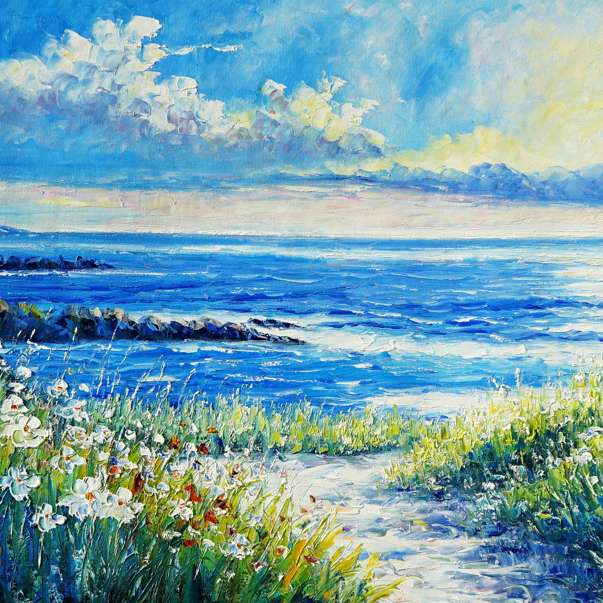 Dipinto Fiori selvatici vicino al mare 60x150cm