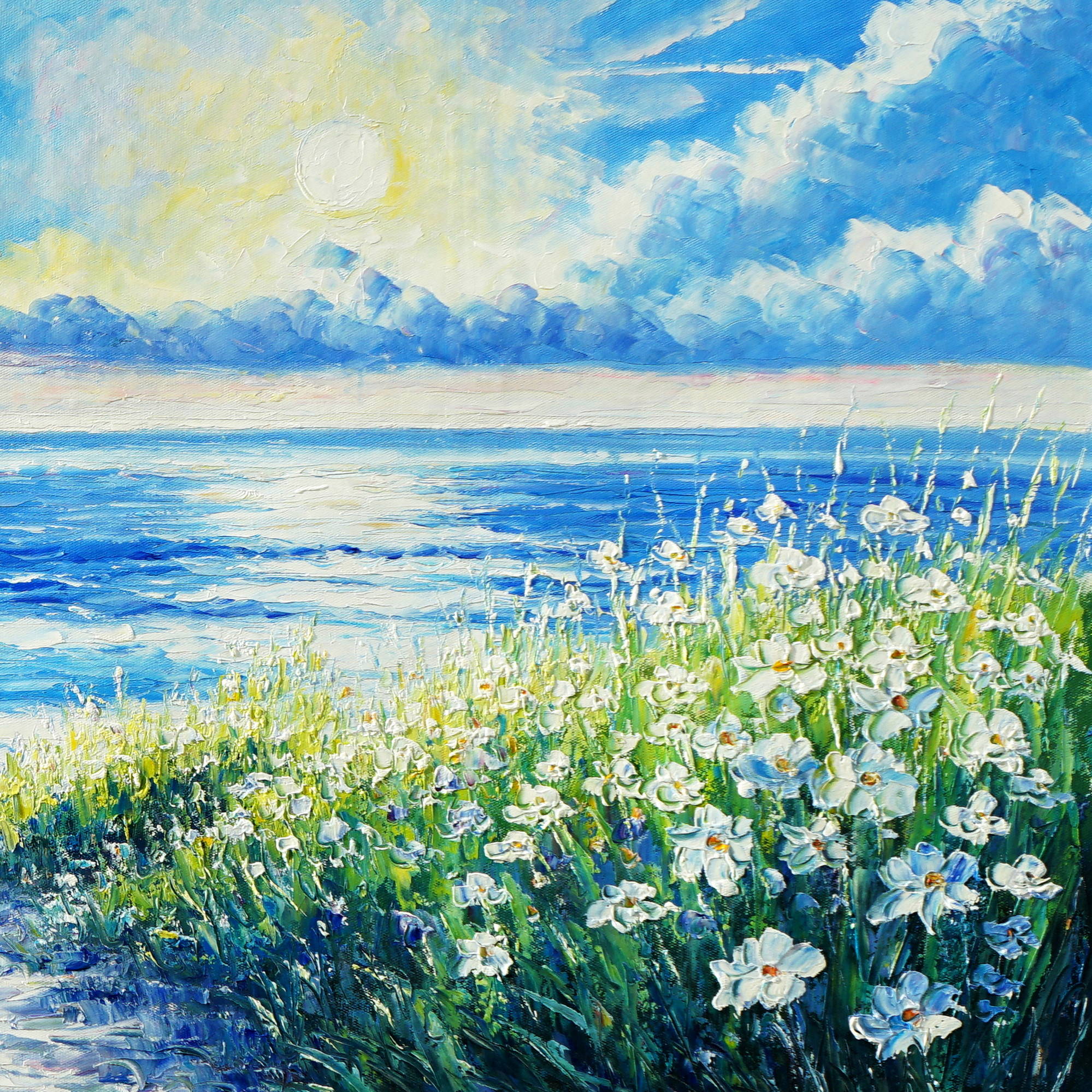 Dipinto Fiori selvatici vicino al mare 60x150cm