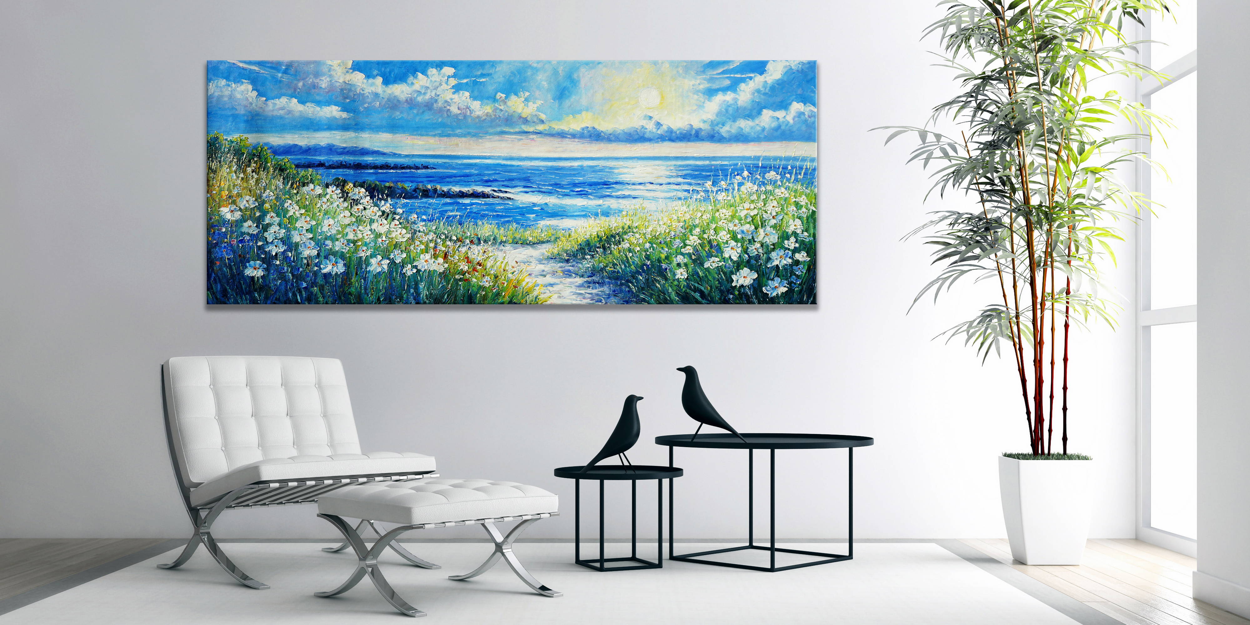 Dipinto Fiori selvatici vicino al mare 60x150cm