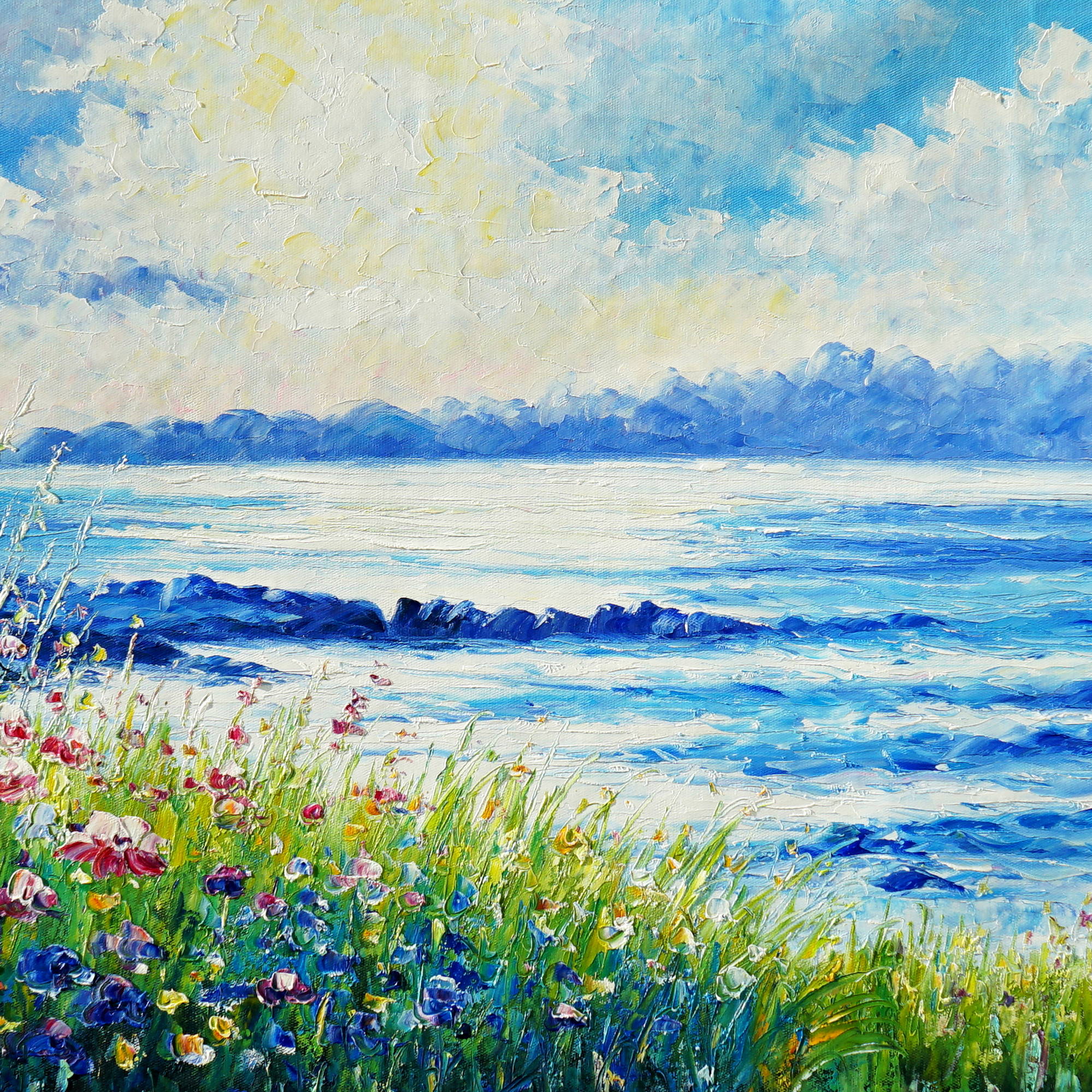 Dipinto Campi fioriti sulla costa 60x150cm