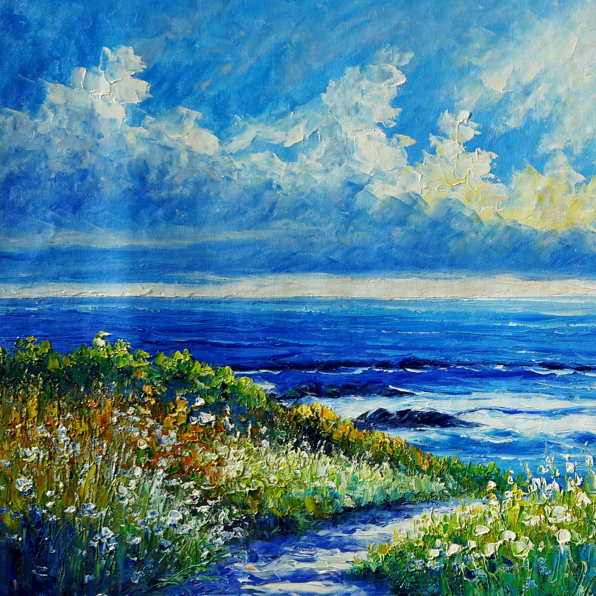 Dipinto Campi fioriti sulla costa 60x150cm