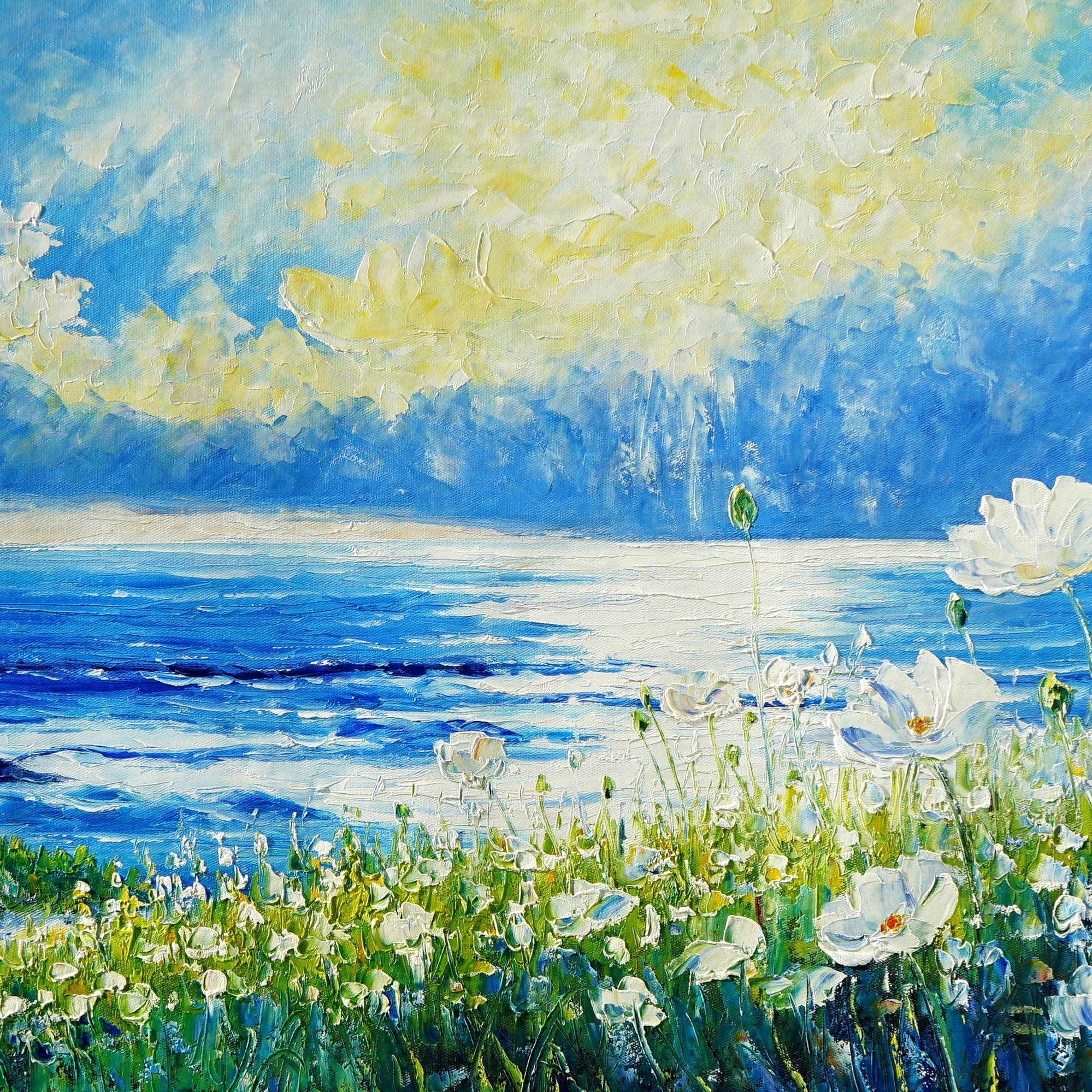 Dipinto Campi fioriti sulla costa 60x150cm