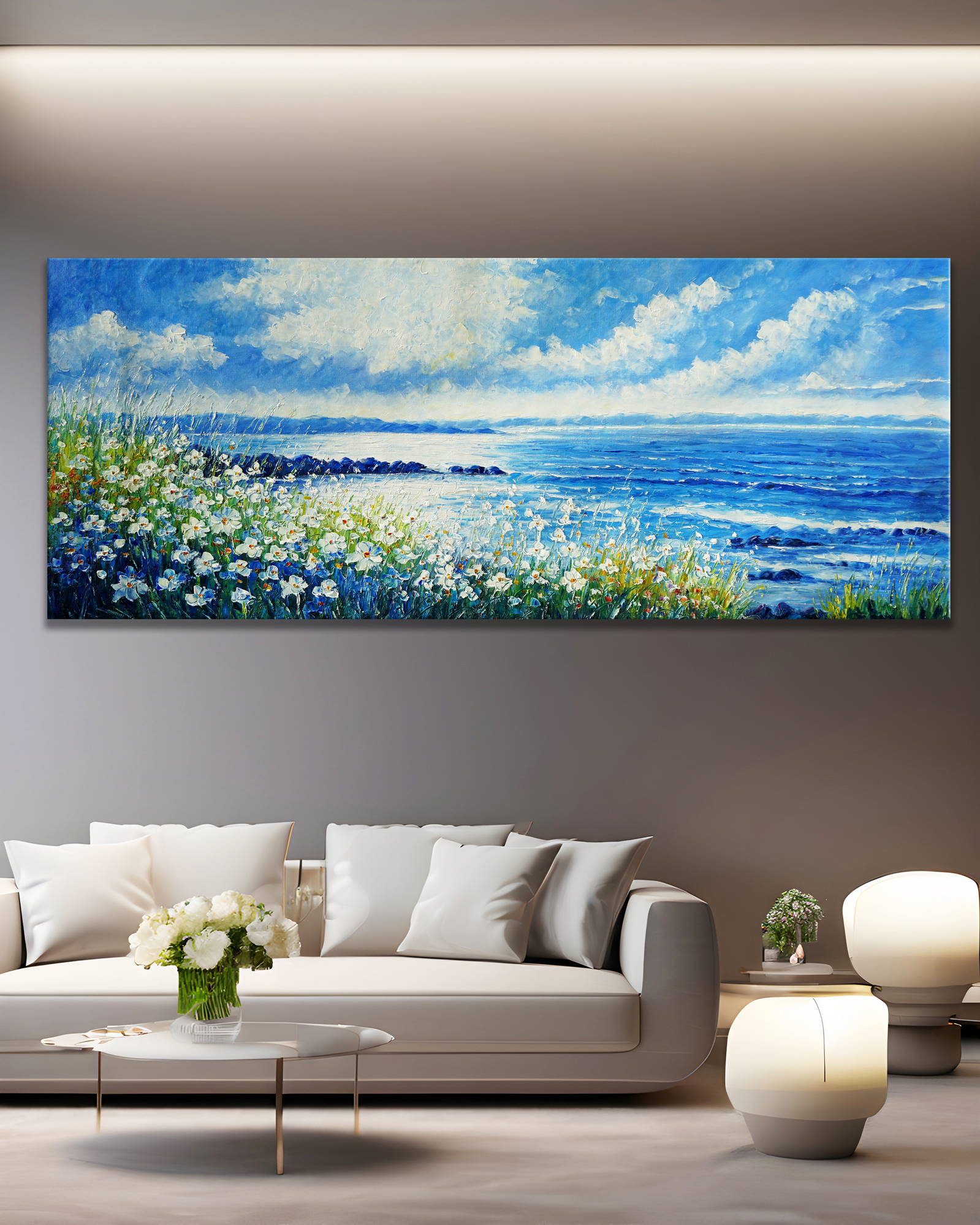 Dipinto Fiori selvatici sulla costa 60x150cm