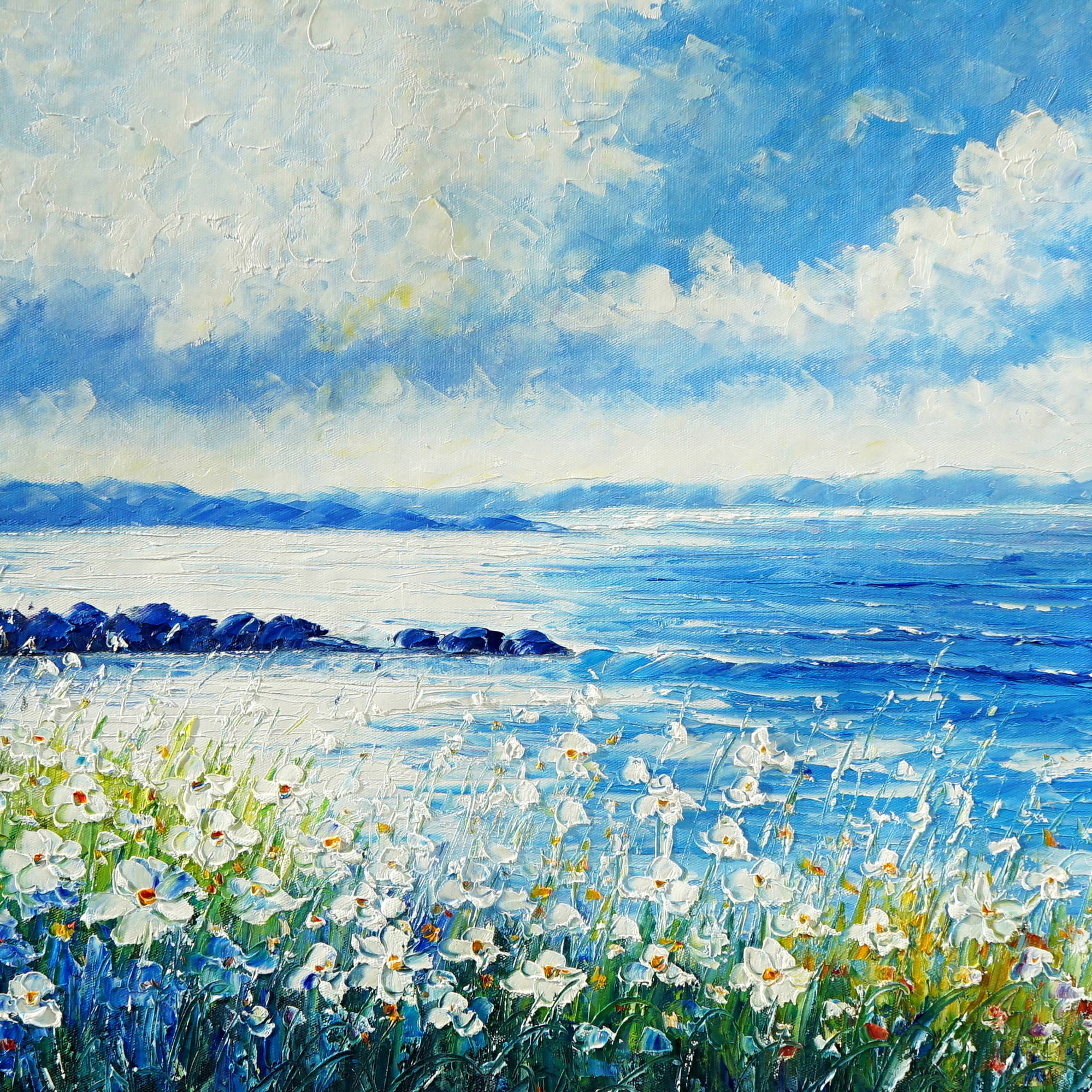 Dipinto Fiori selvatici sulla costa 60x150cm