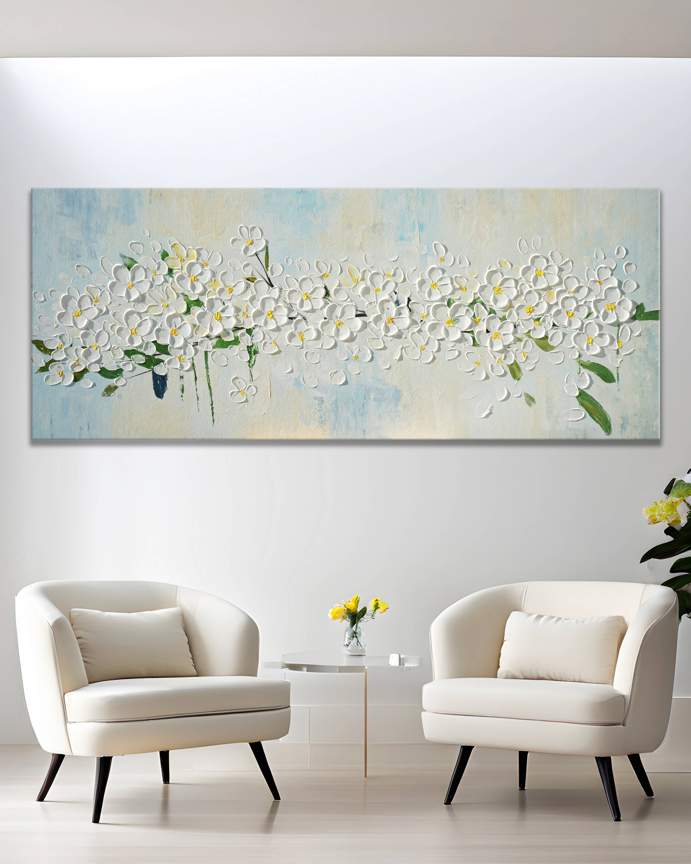 Dipinto a mano moderno Ramo ciliegio in fiore 60x150cm