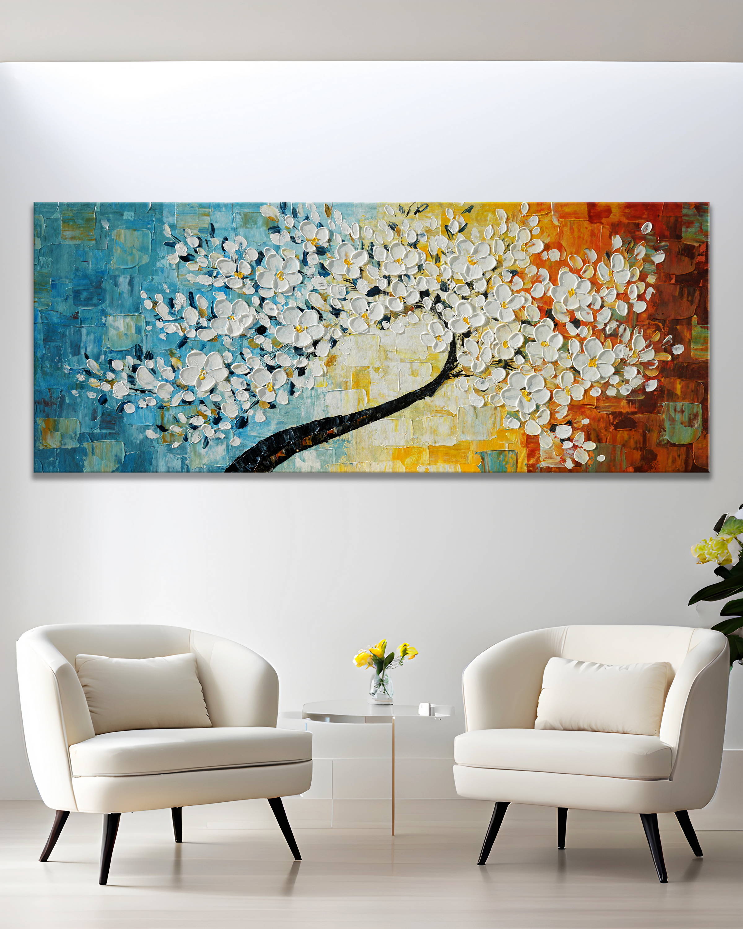 Dipinto a mano moderno Fiori ciliegio 60x150cm