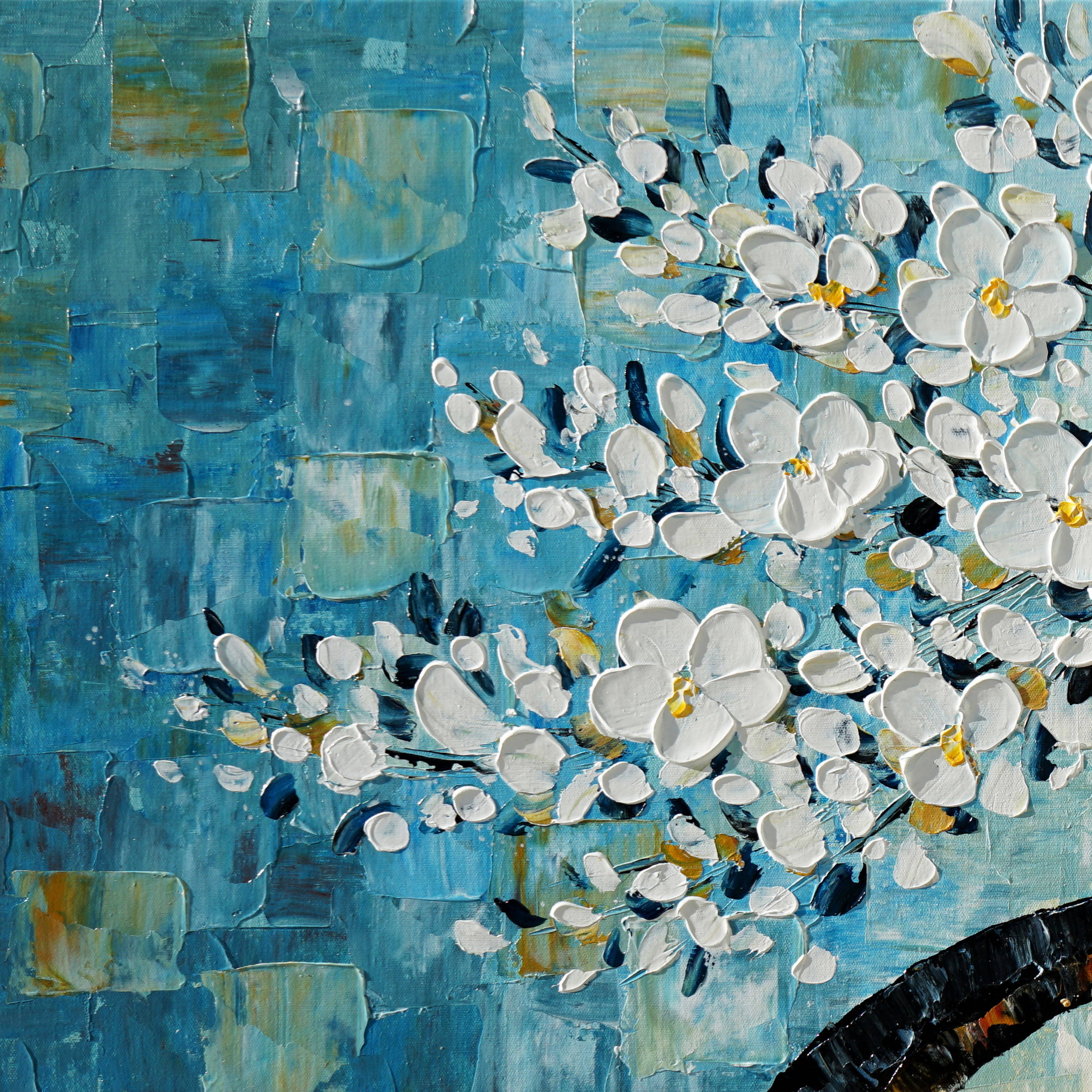 Dipinto a mano moderno Fiori ciliegio 60x150cm