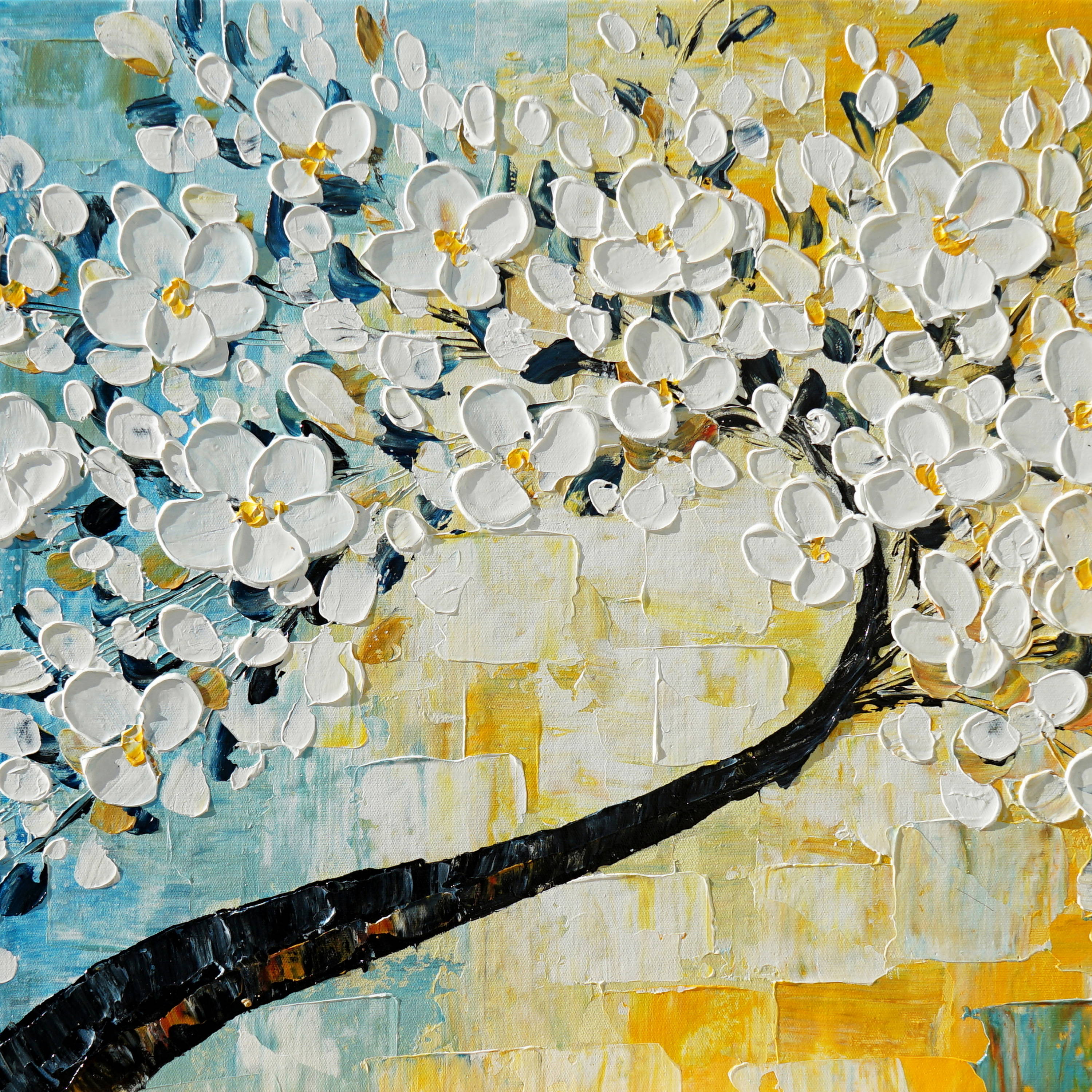 Dipinto a mano moderno Fiori ciliegio 60x150cm