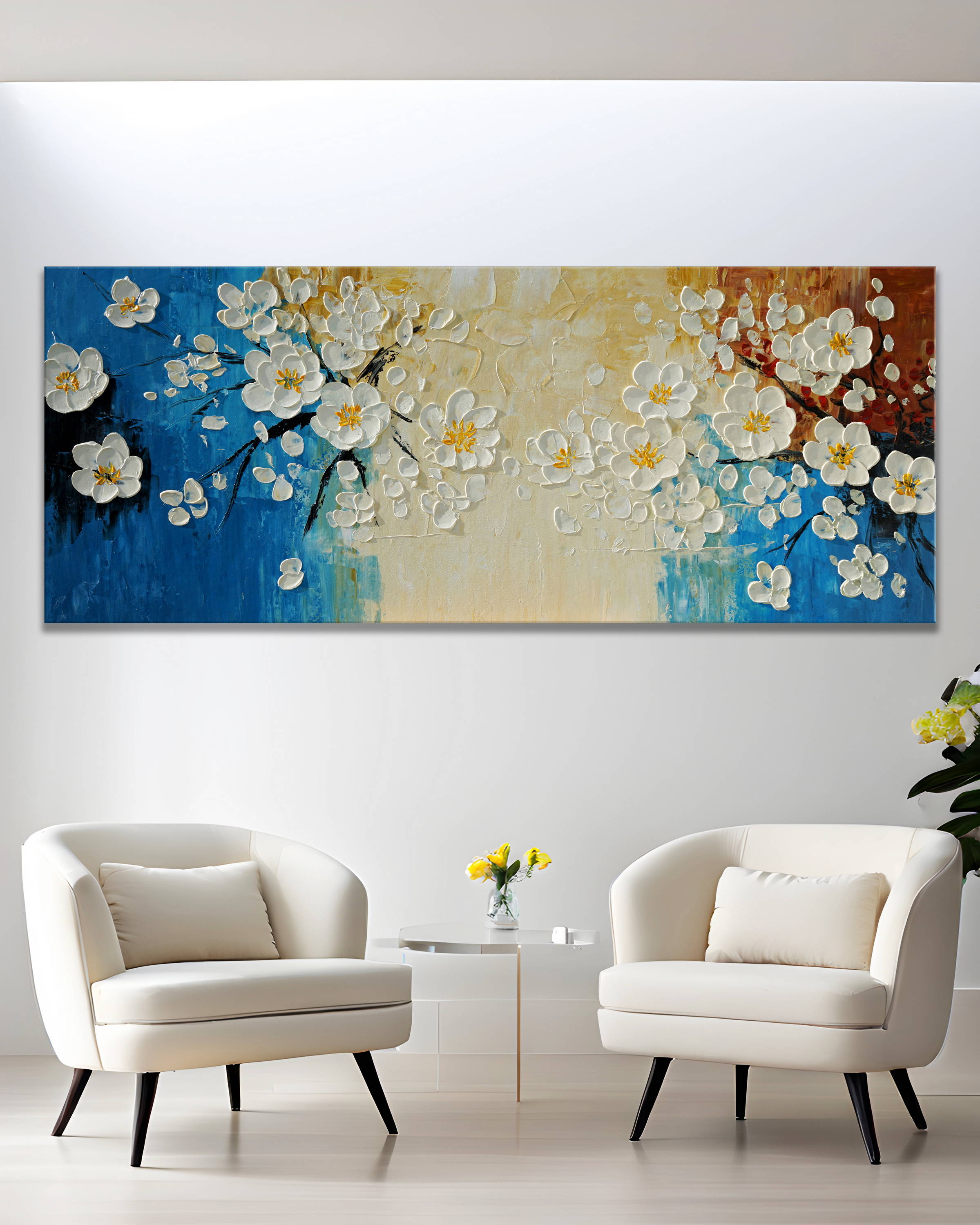 Dipinto a mano moderno Fiori ciliegio 60x150cm