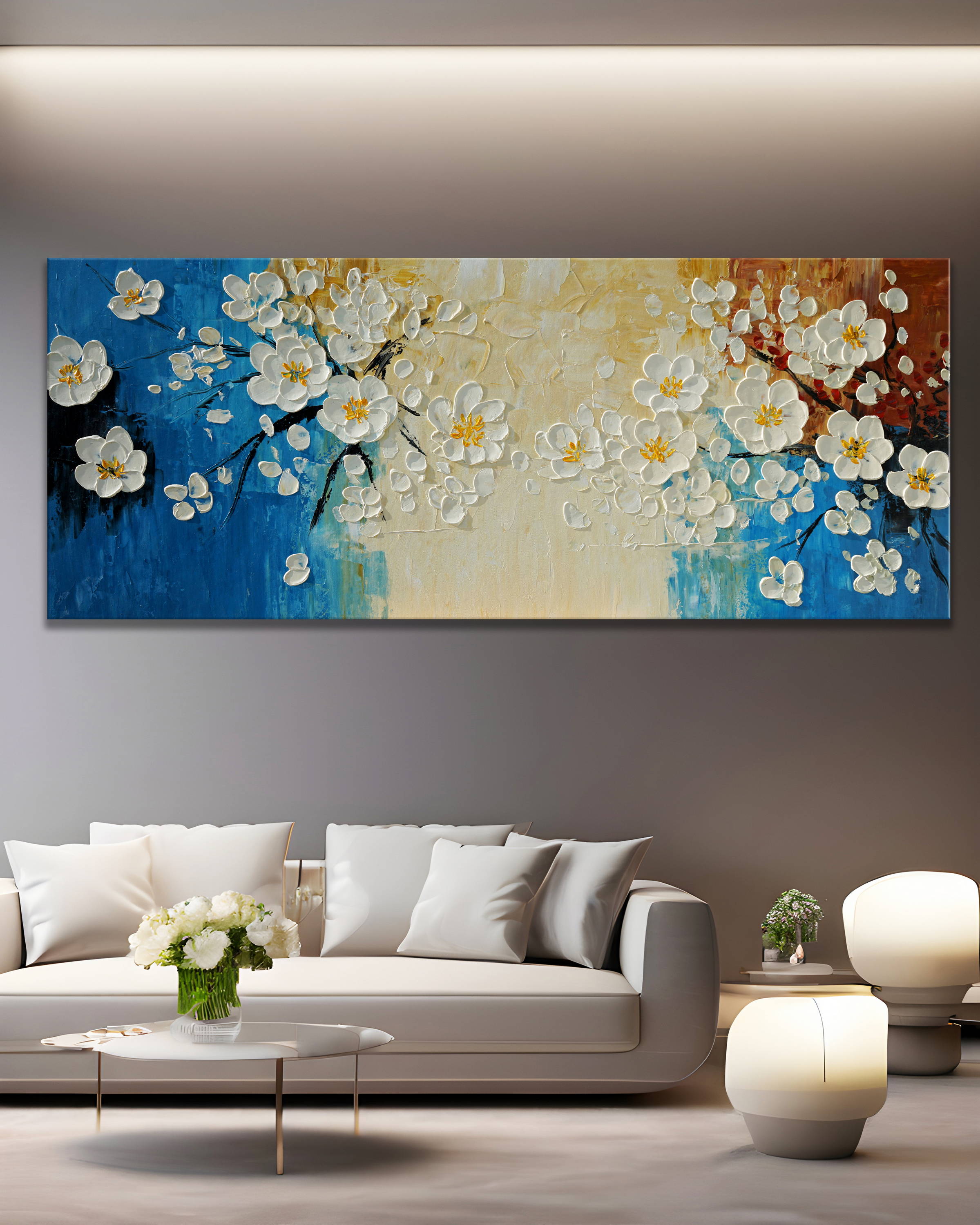 Dipinto a mano moderno Fiori ciliegio 60x150cm