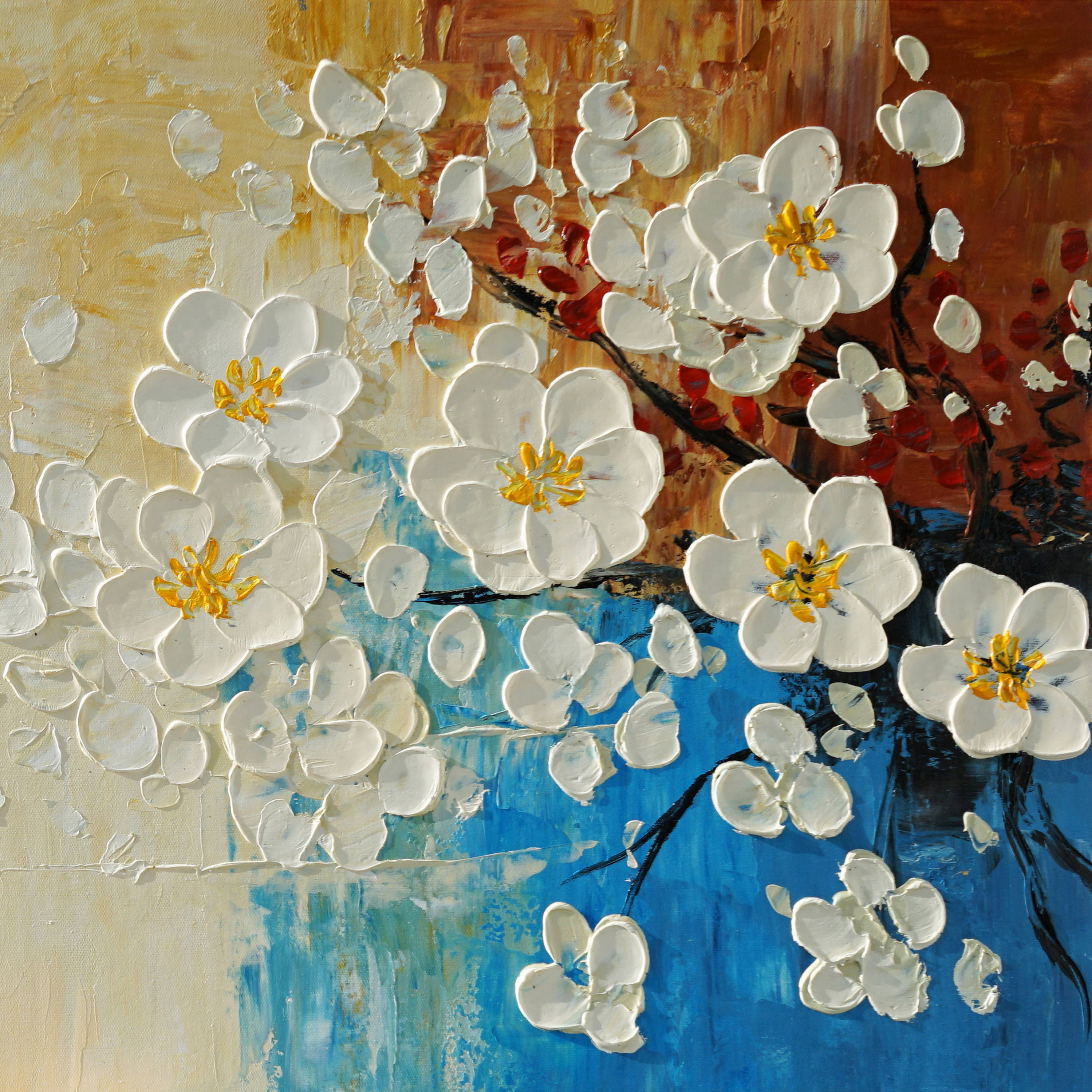 Dipinto a mano moderno Fiori ciliegio 60x150cm