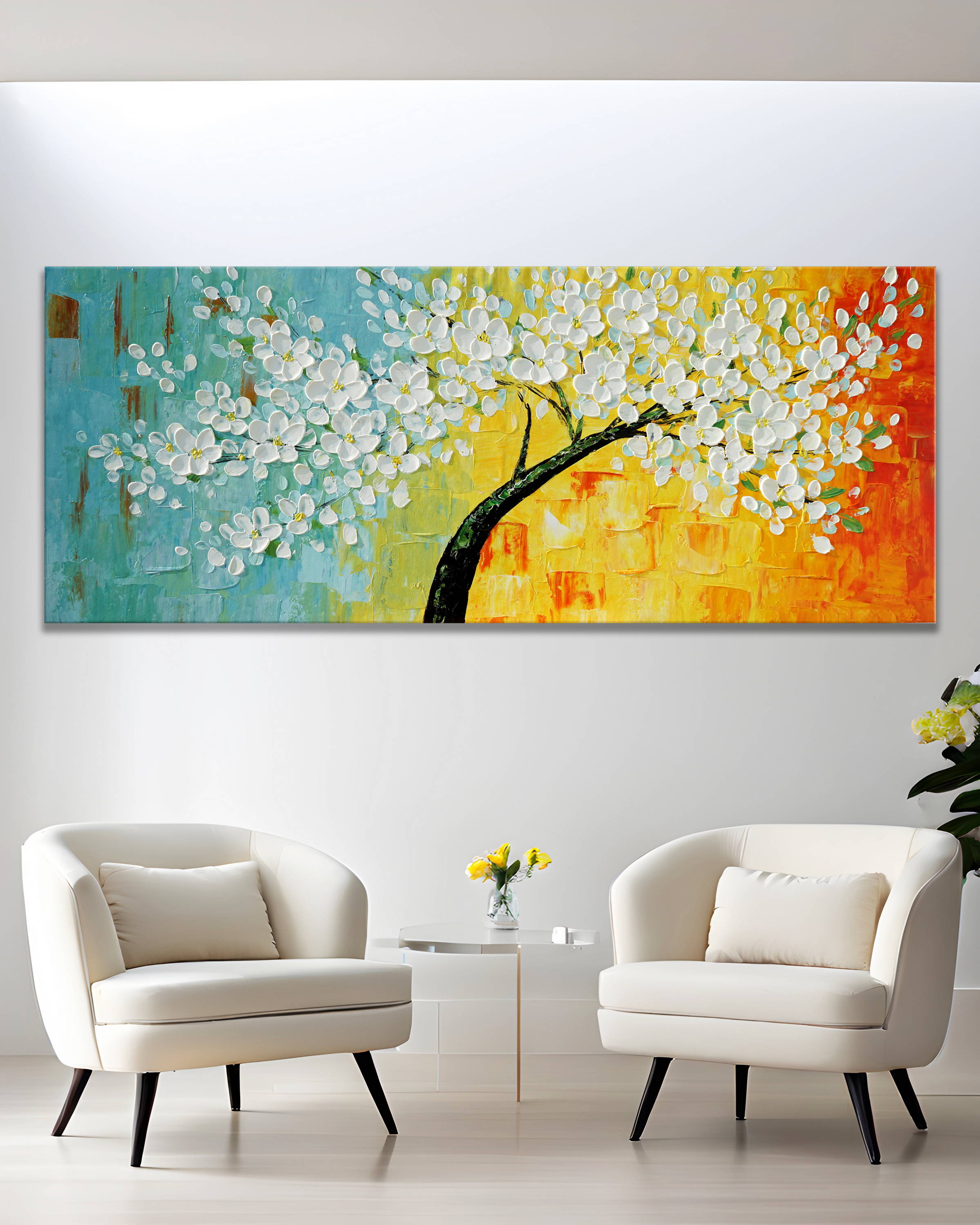 Dipinto a mano moderno Fiori ciliegio 60x150cm