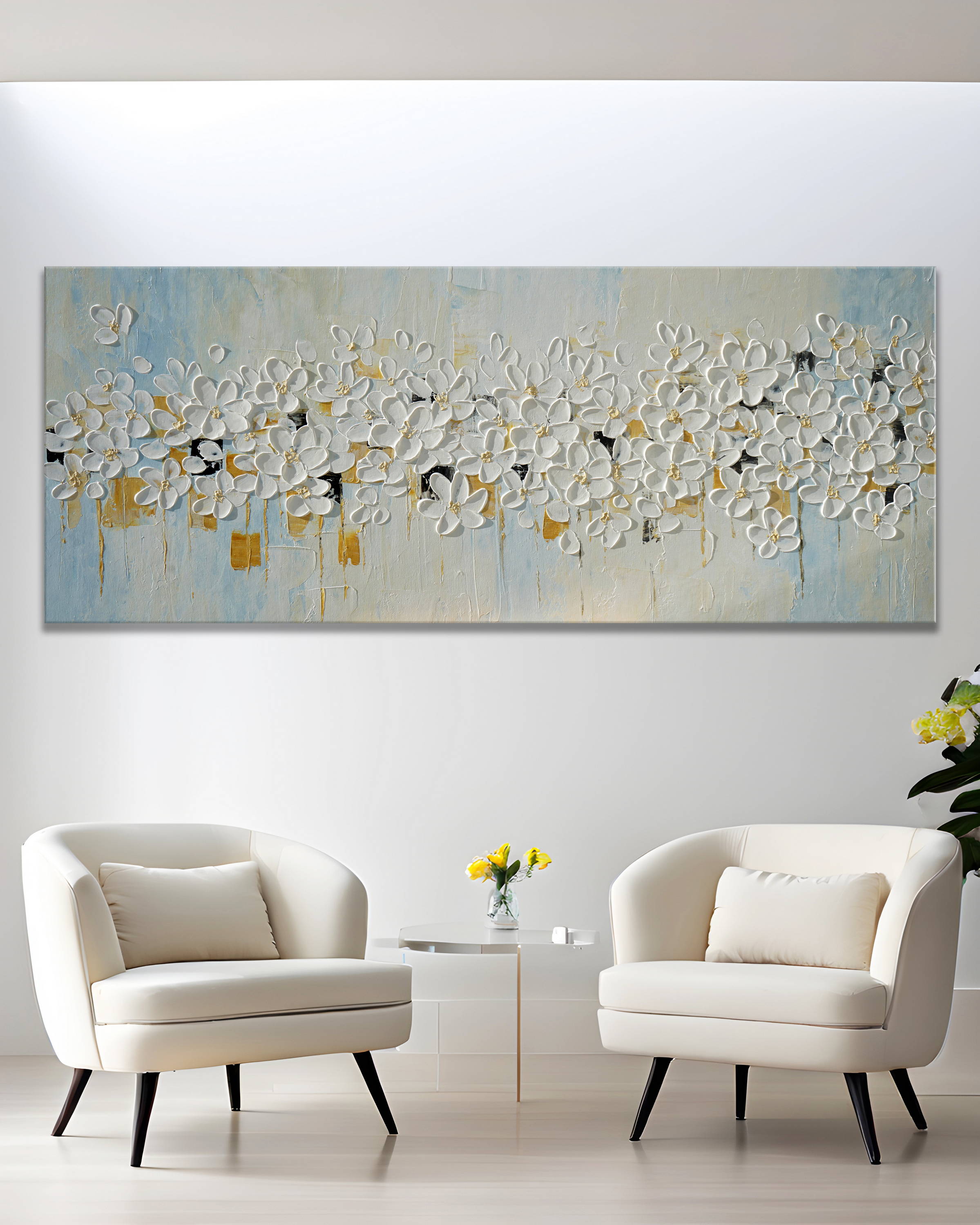 Dipinto a mano moderno Fiori ciliegio 60x150cm