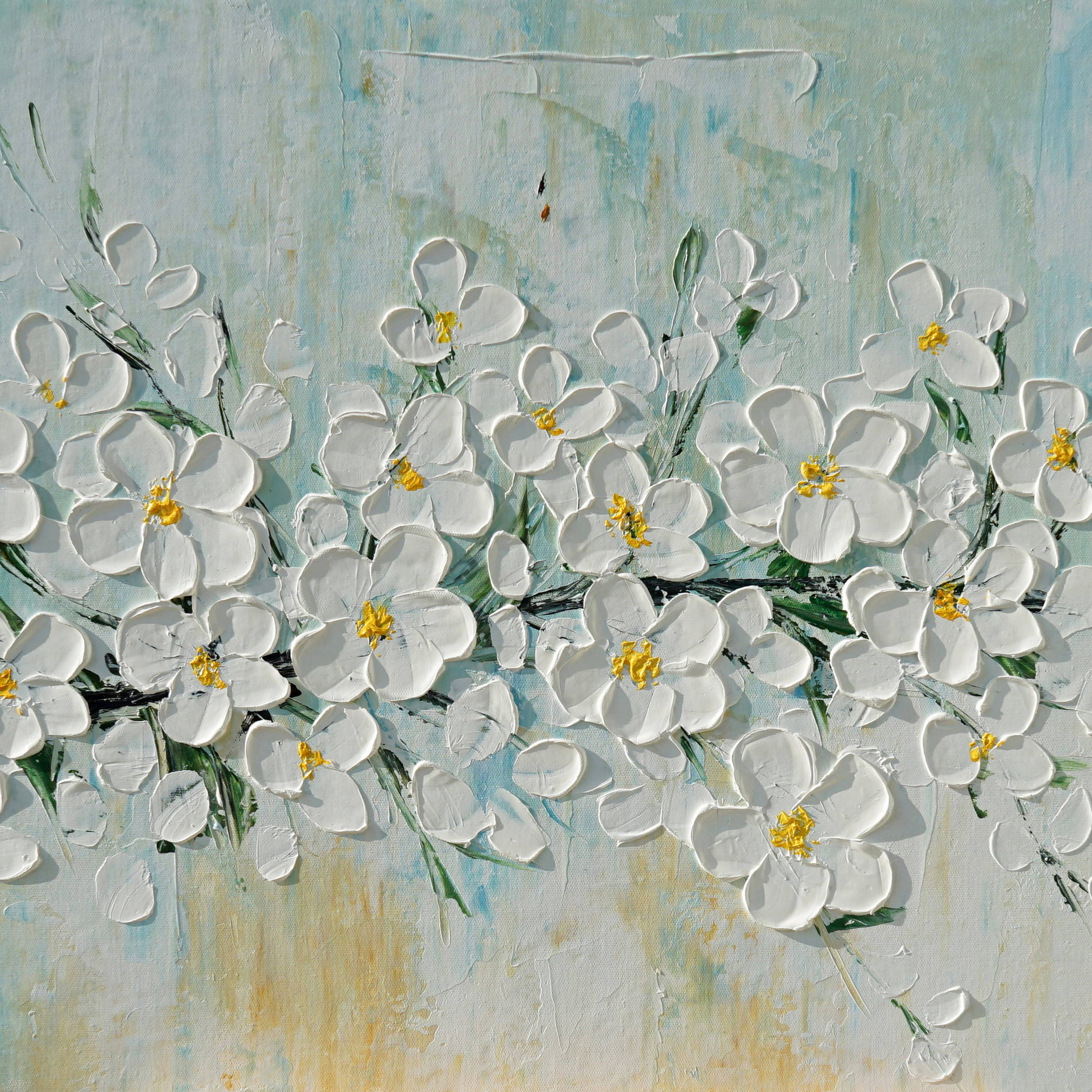 Dipinto a mano moderno Ramo ciliegio in fiore 60x150cm