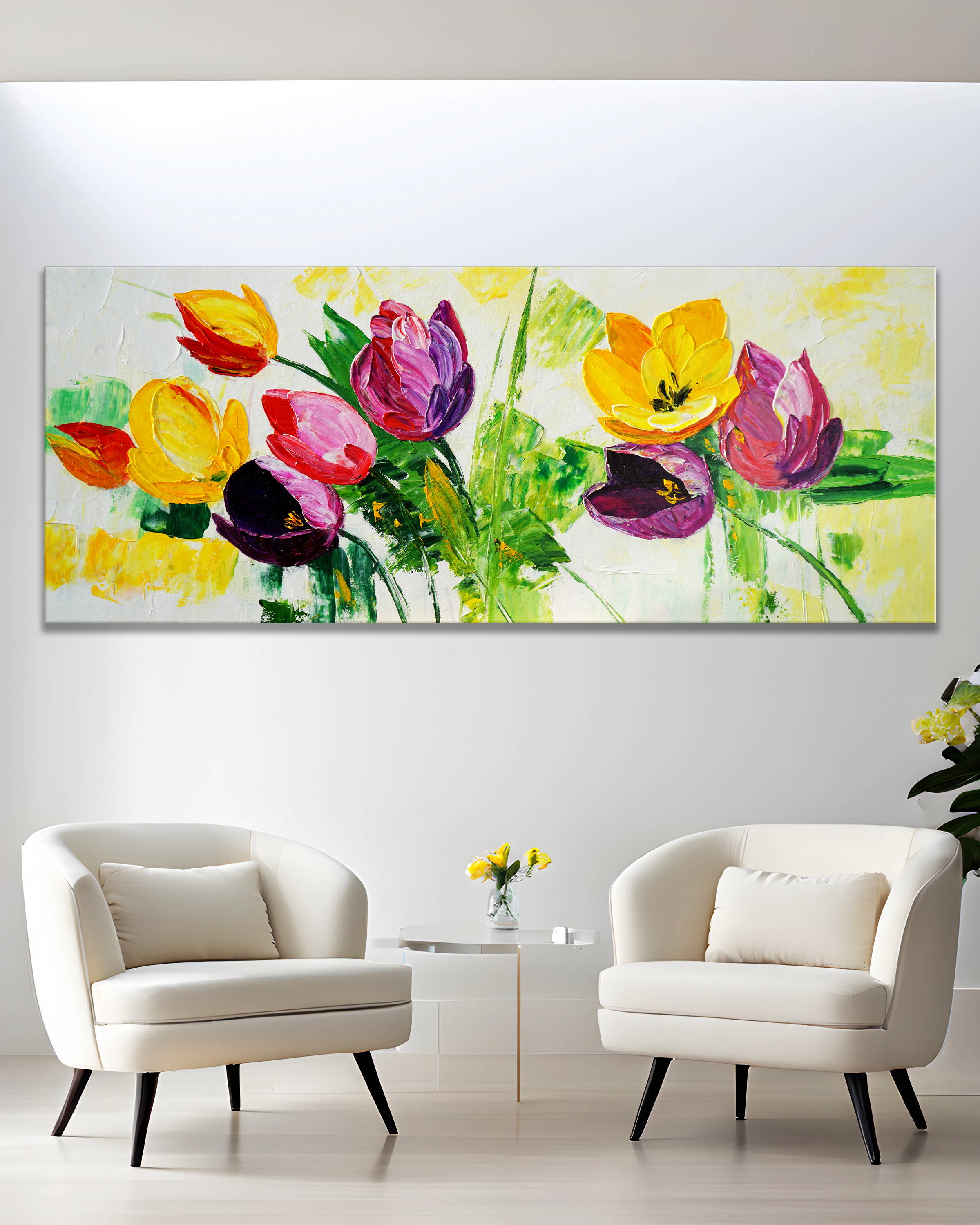 Dipinto a mano Arte moderna Tulipani colorati 60x150cm