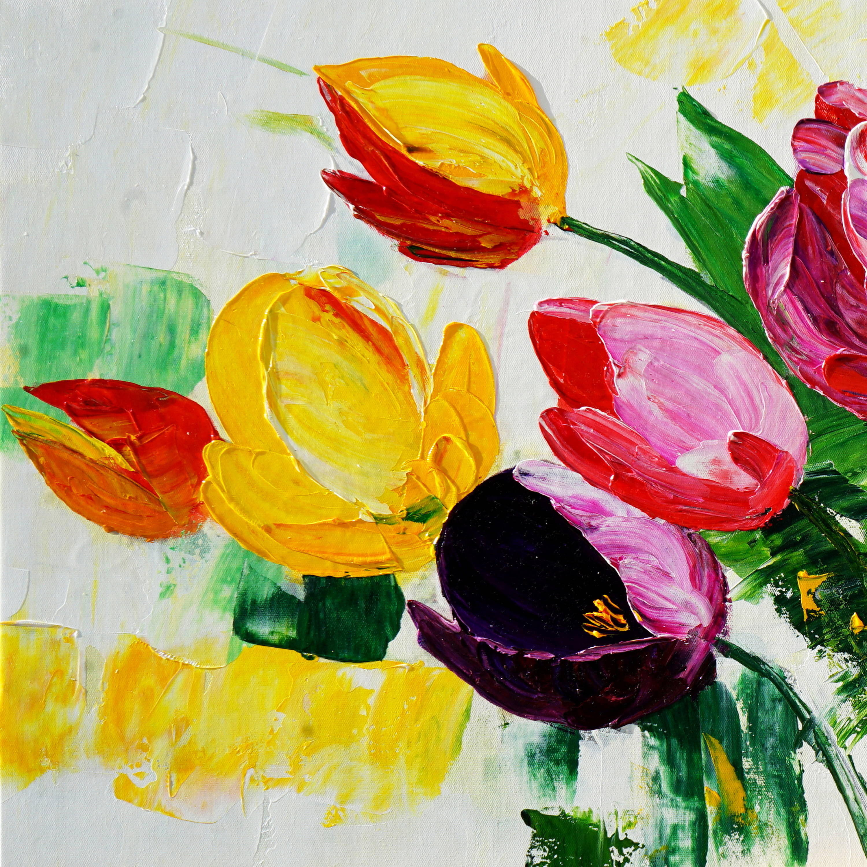 Dipinto a mano Arte moderna Tulipani colorati 60x150cm