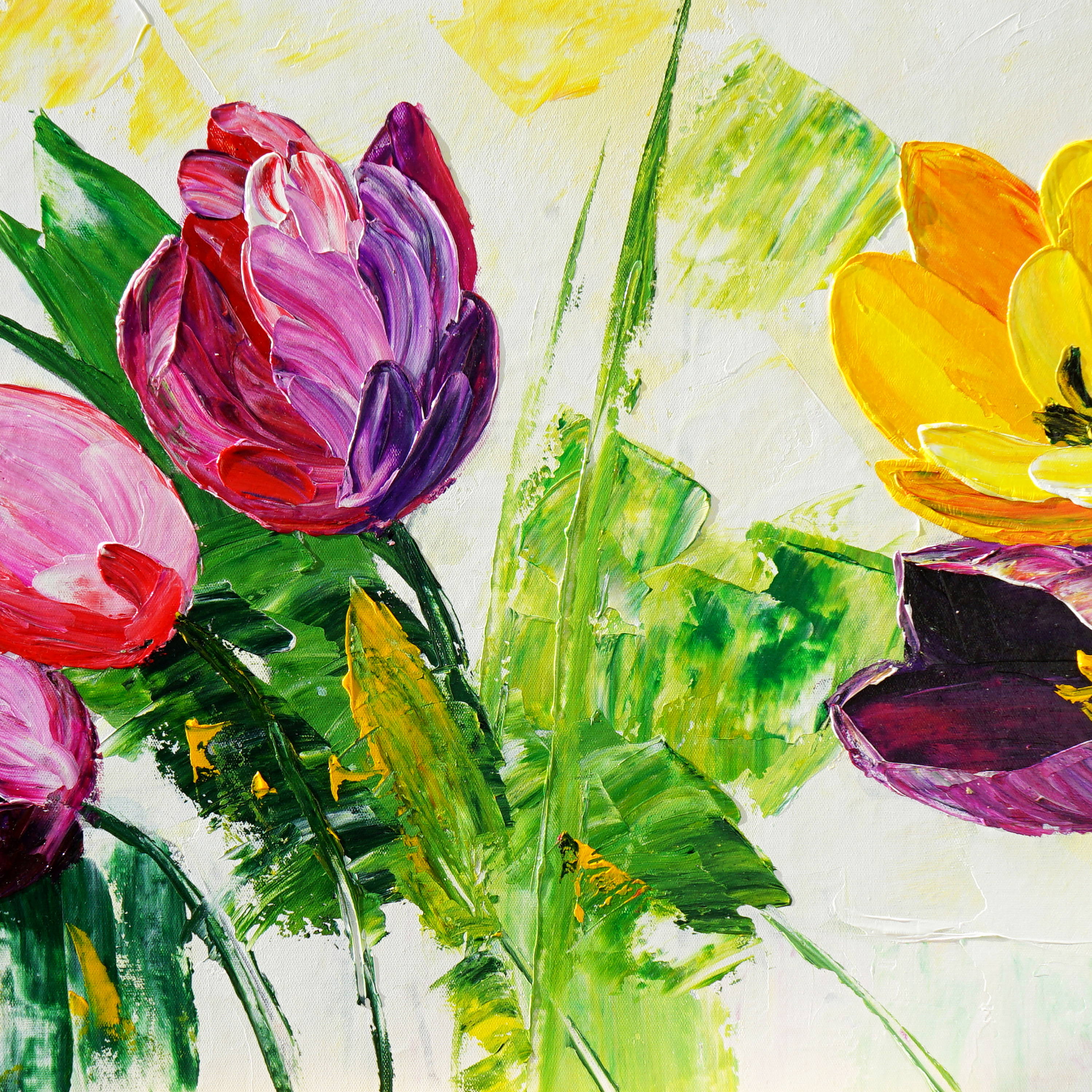 Dipinto a mano Arte moderna Tulipani colorati 60x150cm