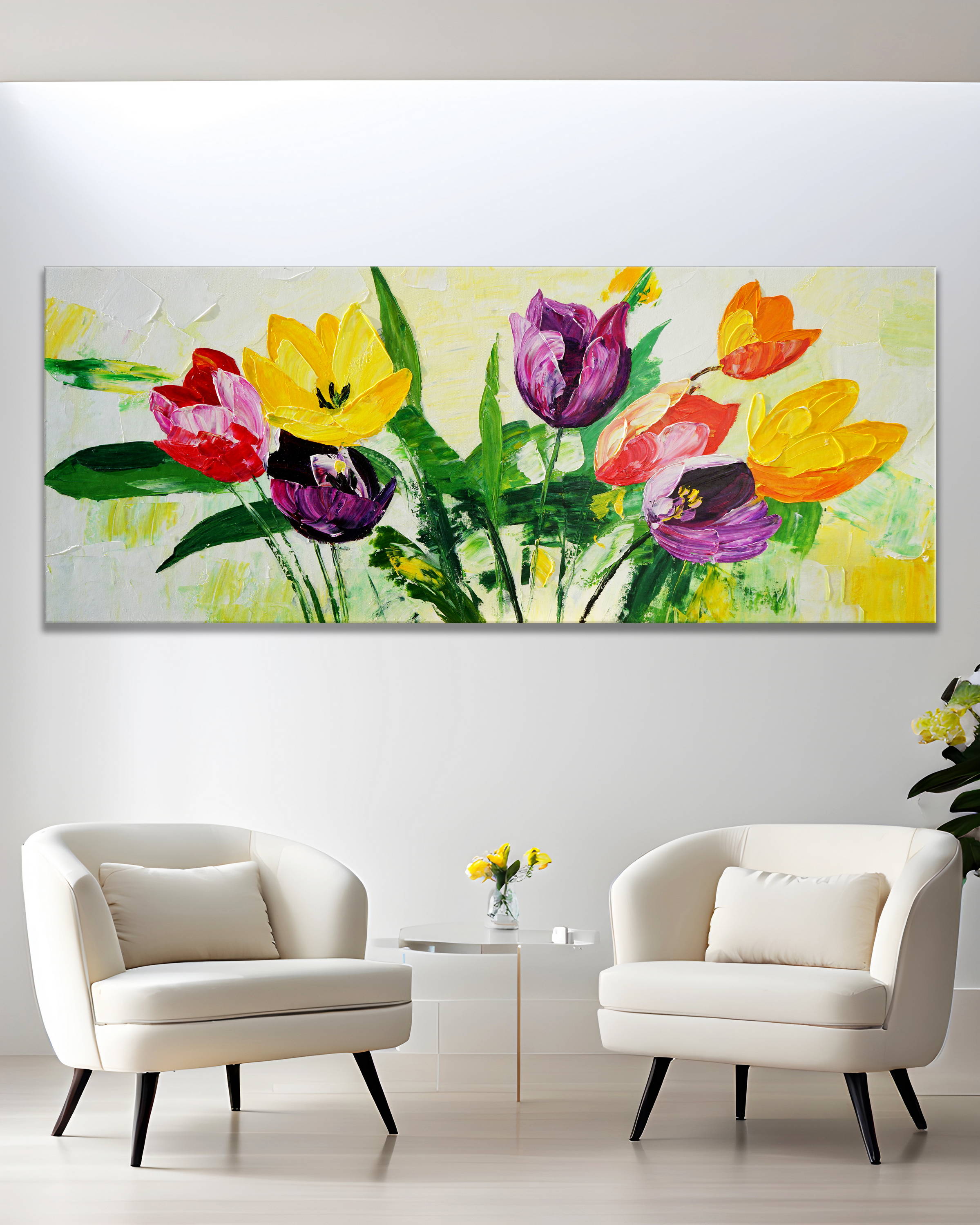 Dipinto a mano Arte moderna Tulipani colorati 60x150cm