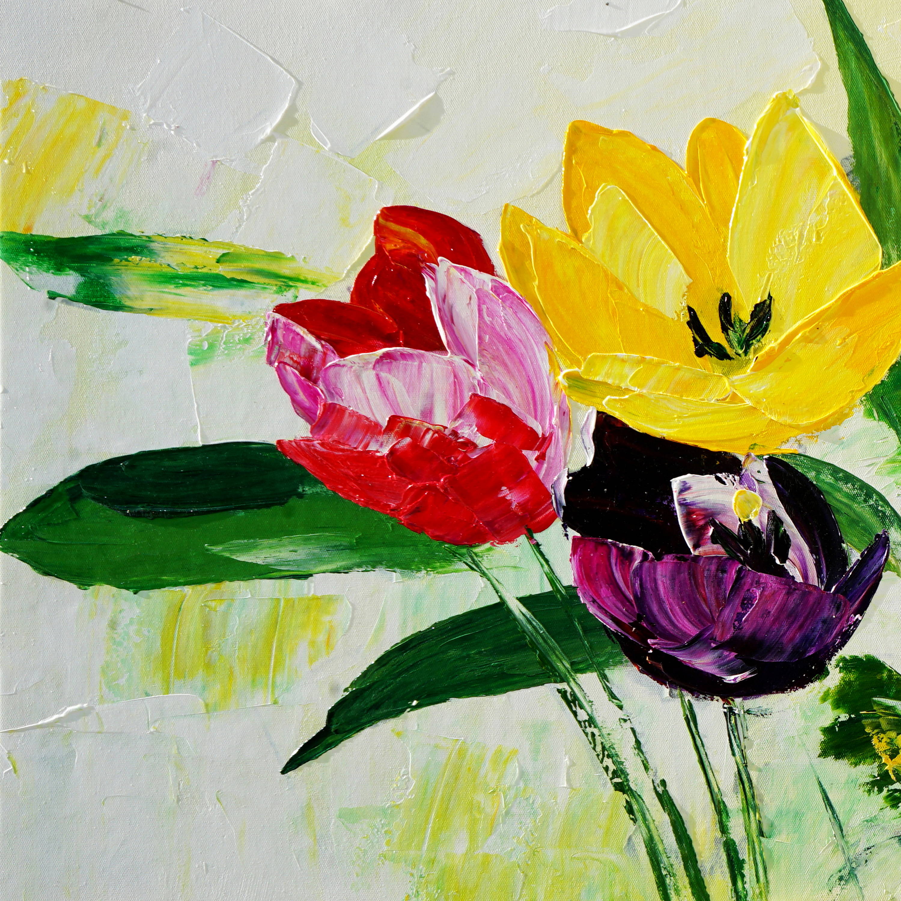 Dipinto a mano Arte moderna Tulipani colorati 60x150cm