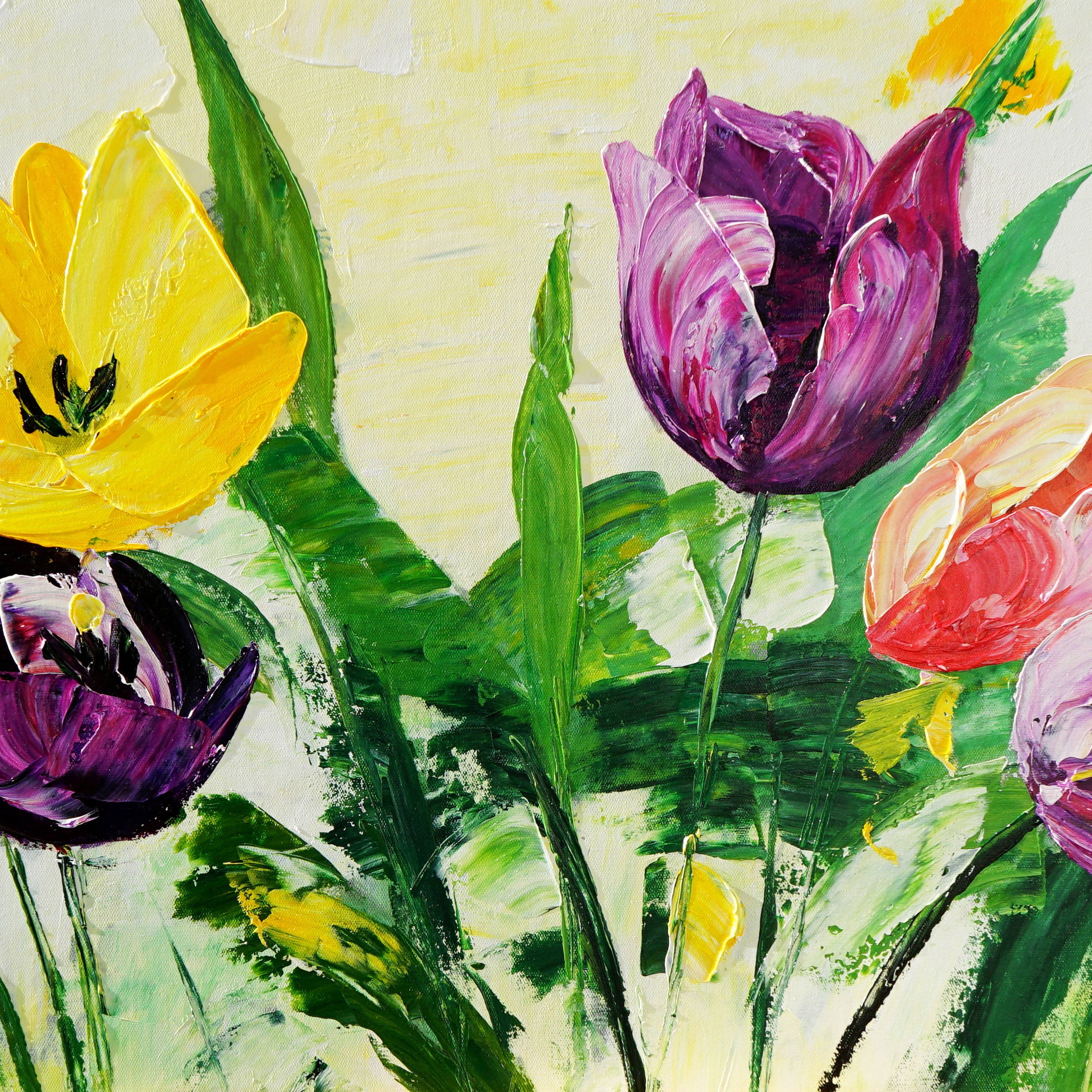 Dipinto a mano Arte moderna Tulipani colorati 60x150cm