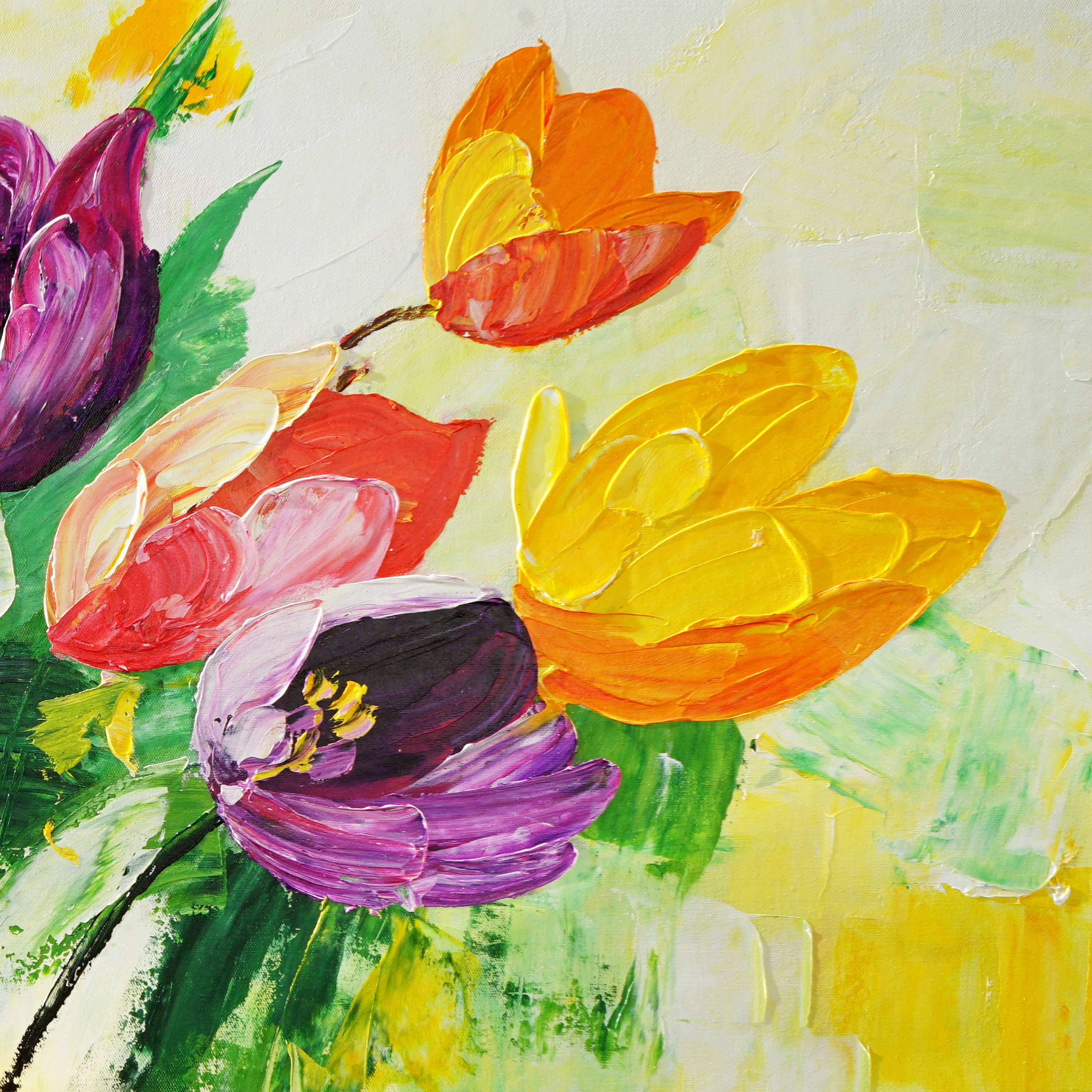 Dipinto a mano Arte moderna Tulipani colorati 60x150cm