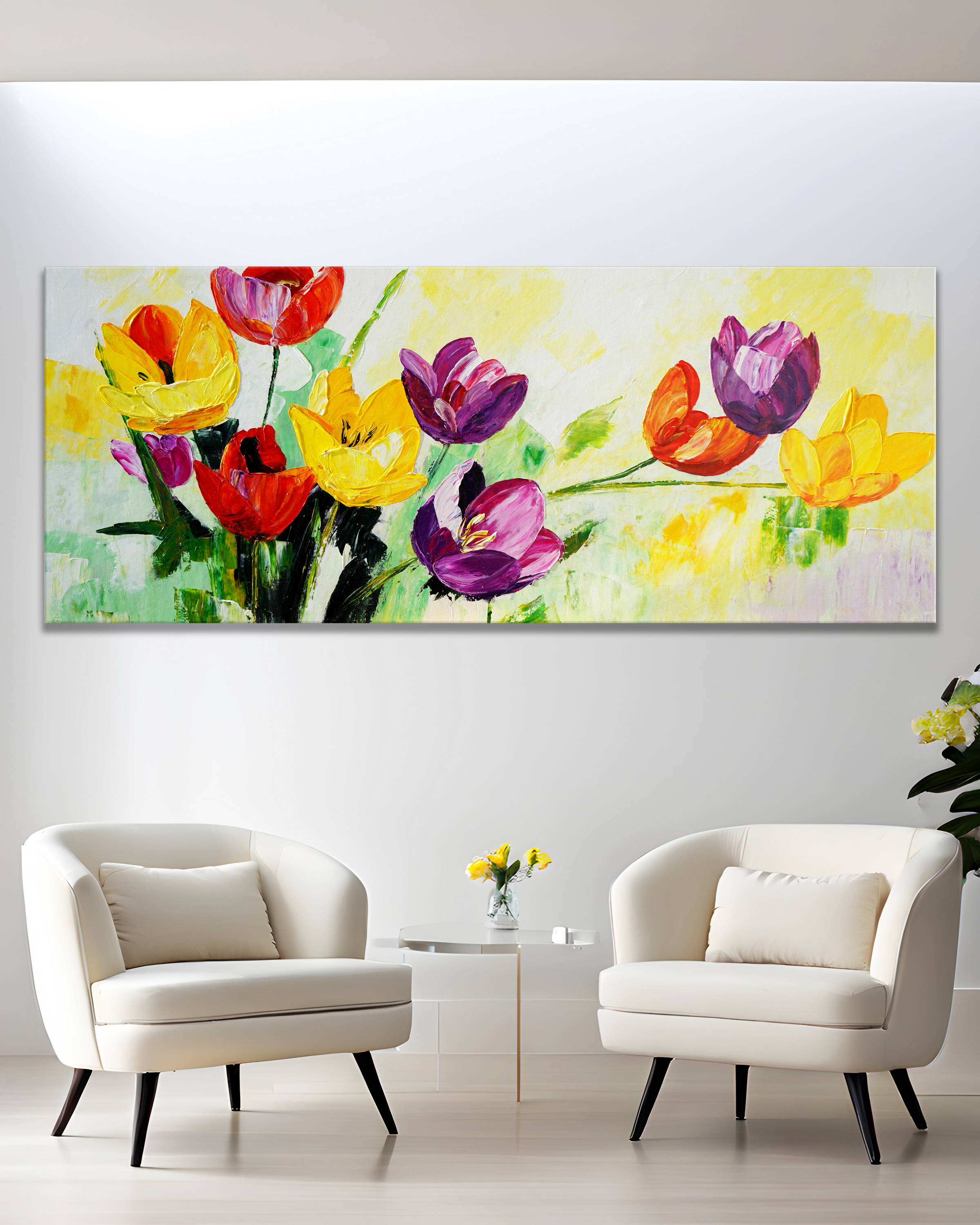 Dipinto a mano Arte moderna Tulipani colorati 60x150cm