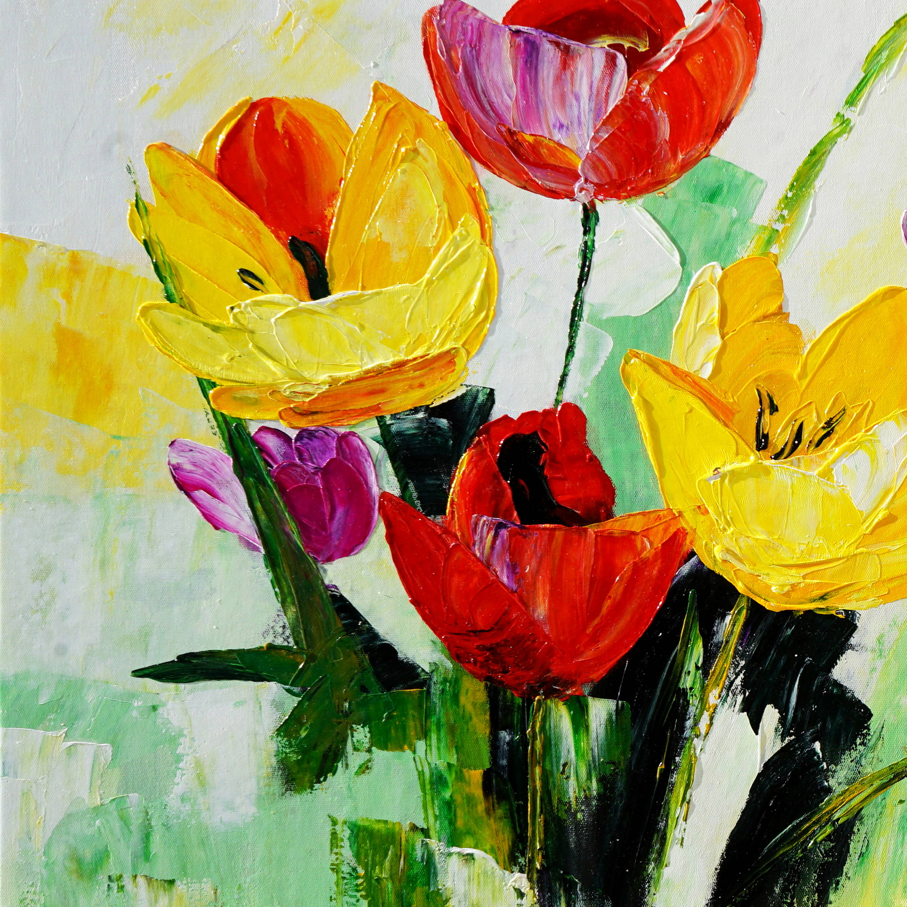 Dipinto a mano Arte moderna Tulipani colorati 60x150cm