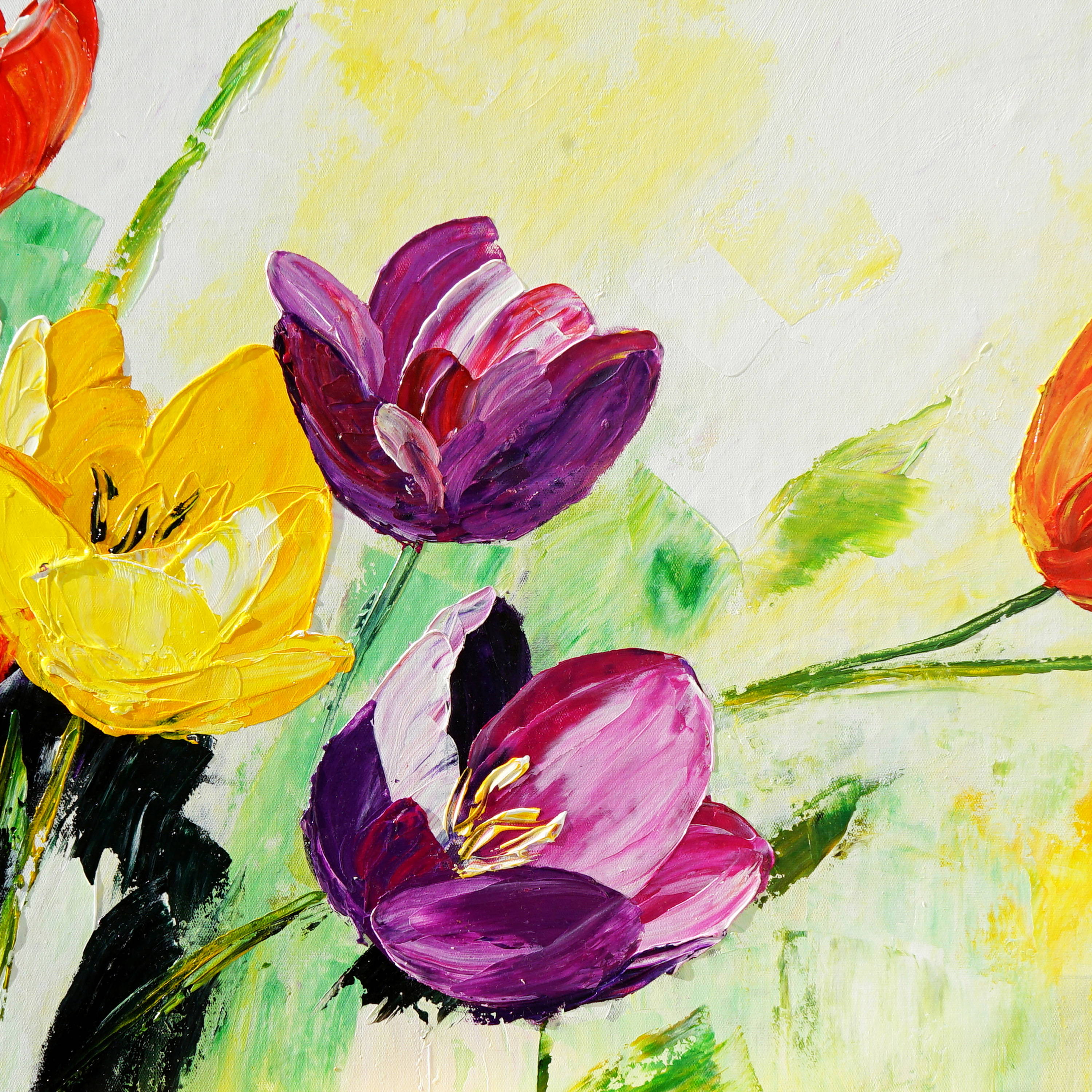 Dipinto a mano Arte moderna Tulipani colorati 60x150cm