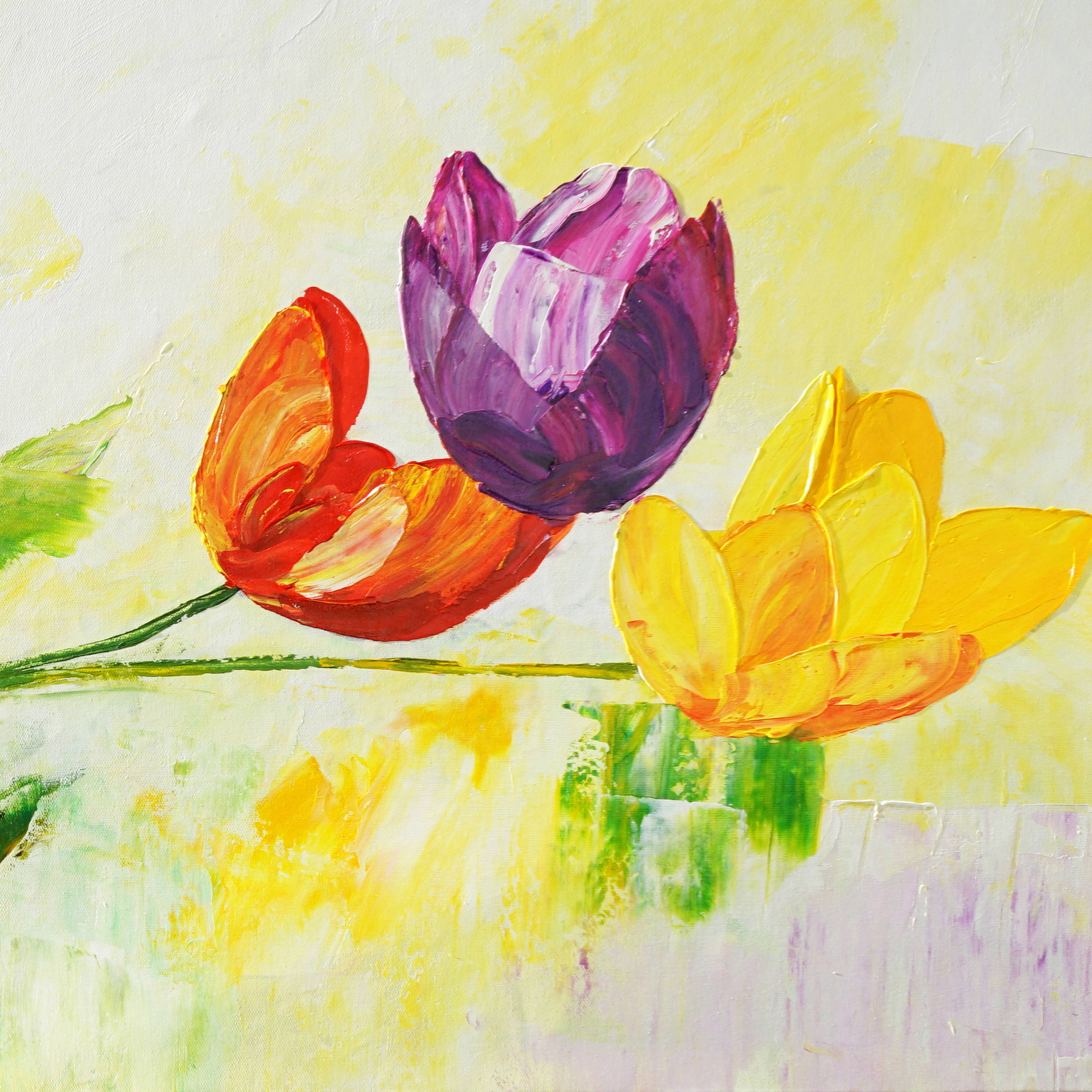 Dipinto a mano Arte moderna Tulipani colorati 60x150cm