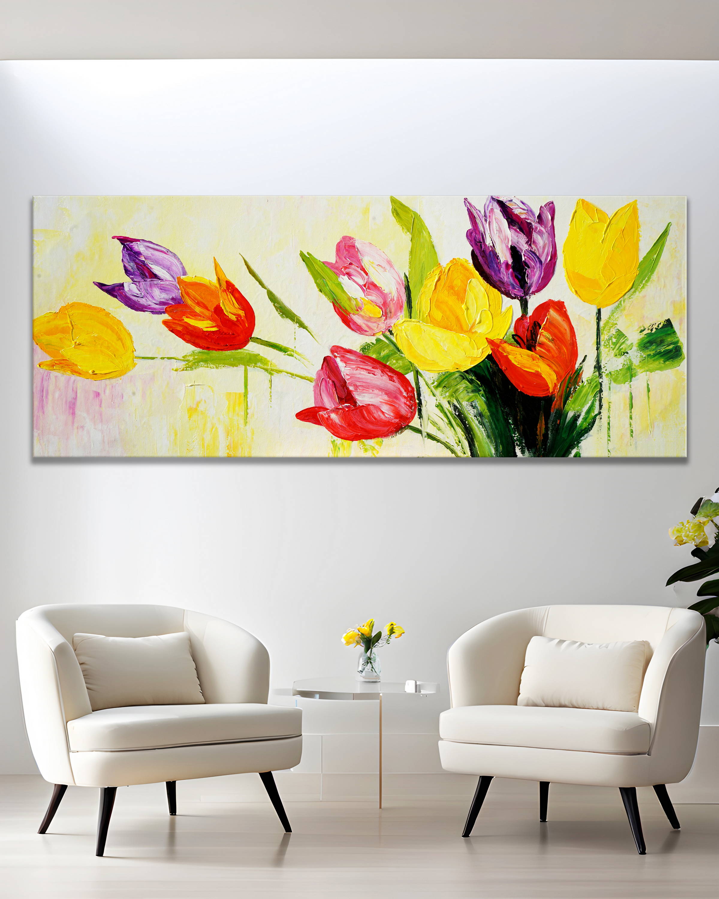 Dipinto a mano Arte moderna Tulipani colorati 60x150cm