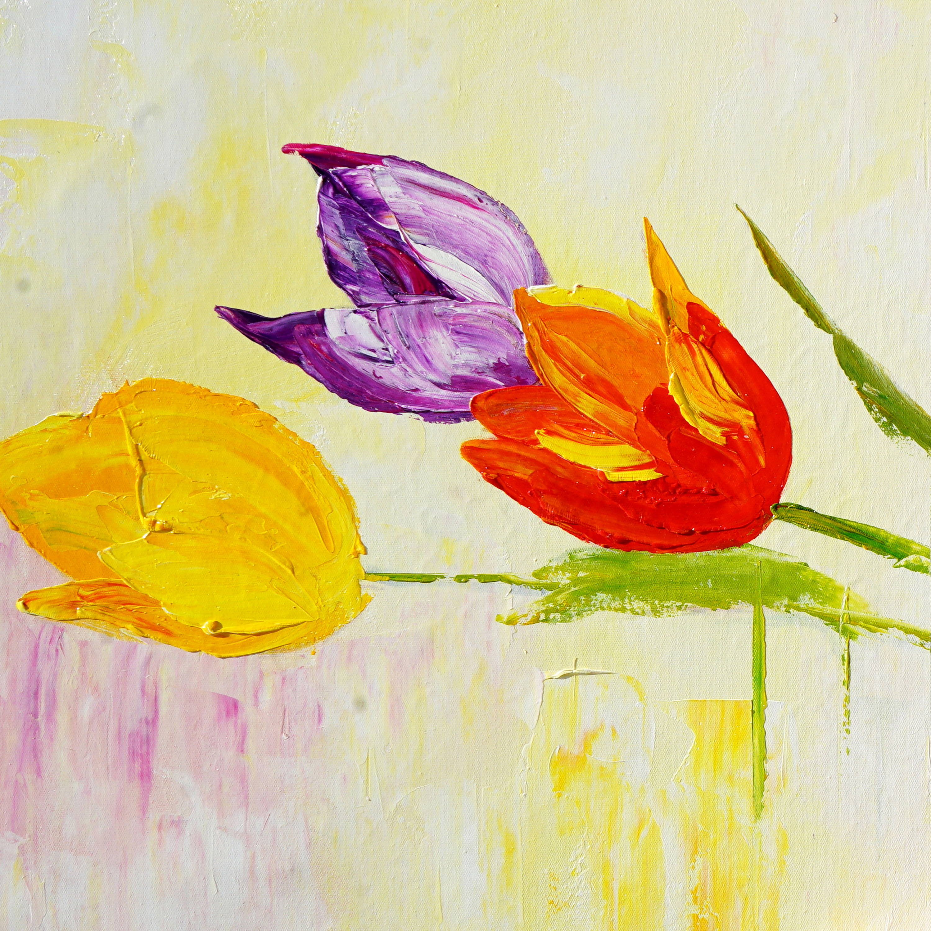 Dipinto a mano Arte moderna Tulipani colorati 60x150cm