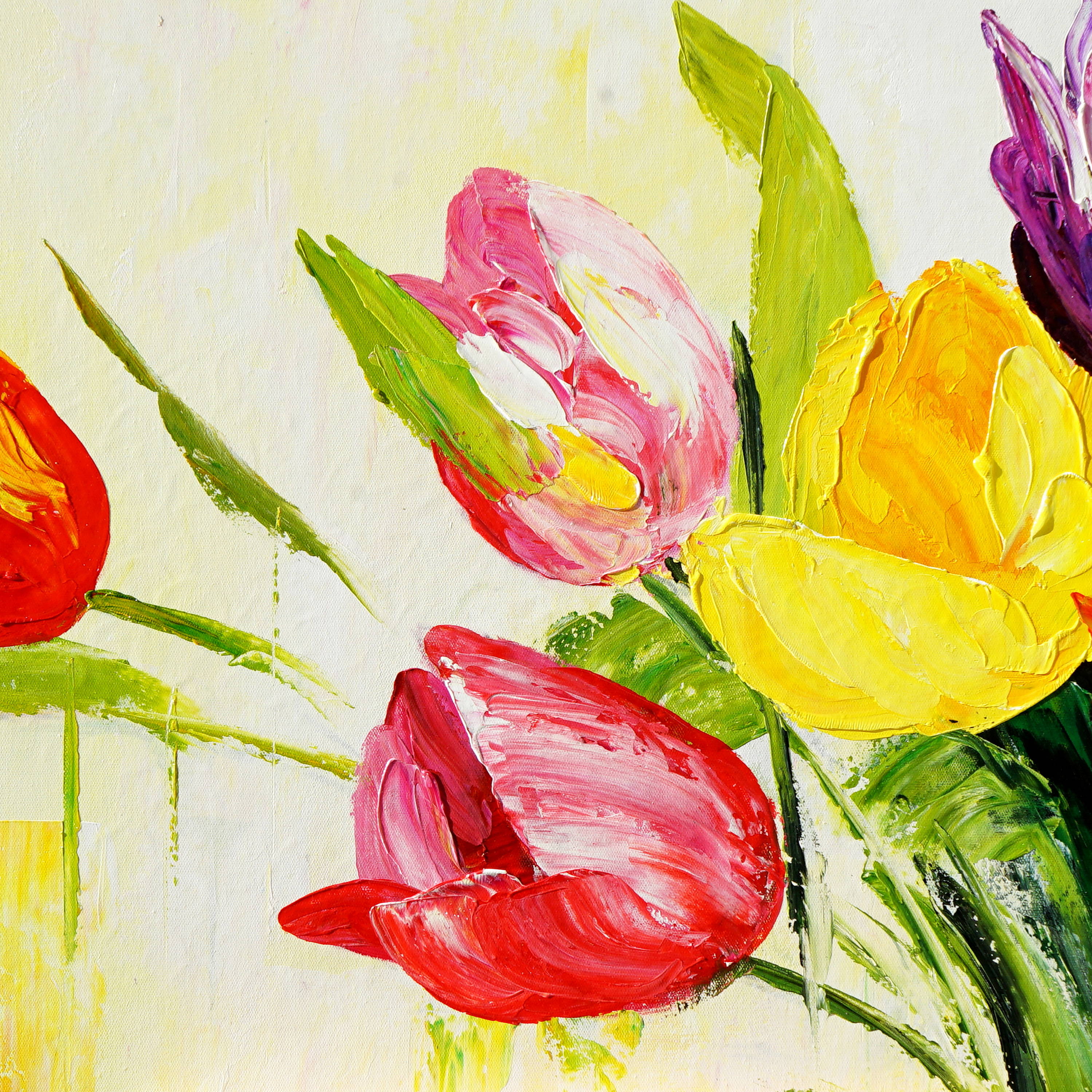 Dipinto a mano Arte moderna Tulipani colorati 60x150cm