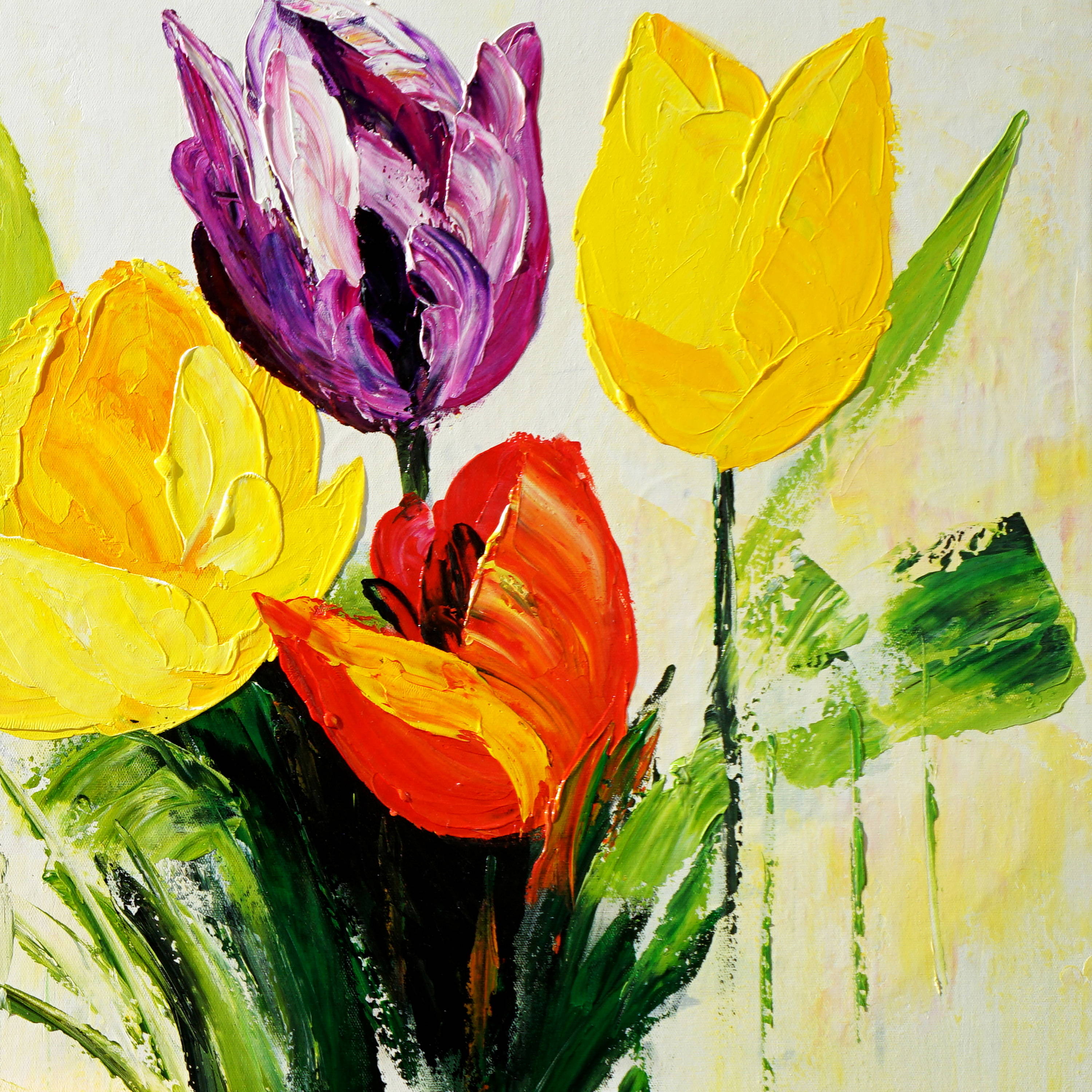 Dipinto a mano Arte moderna Tulipani colorati 60x150cm