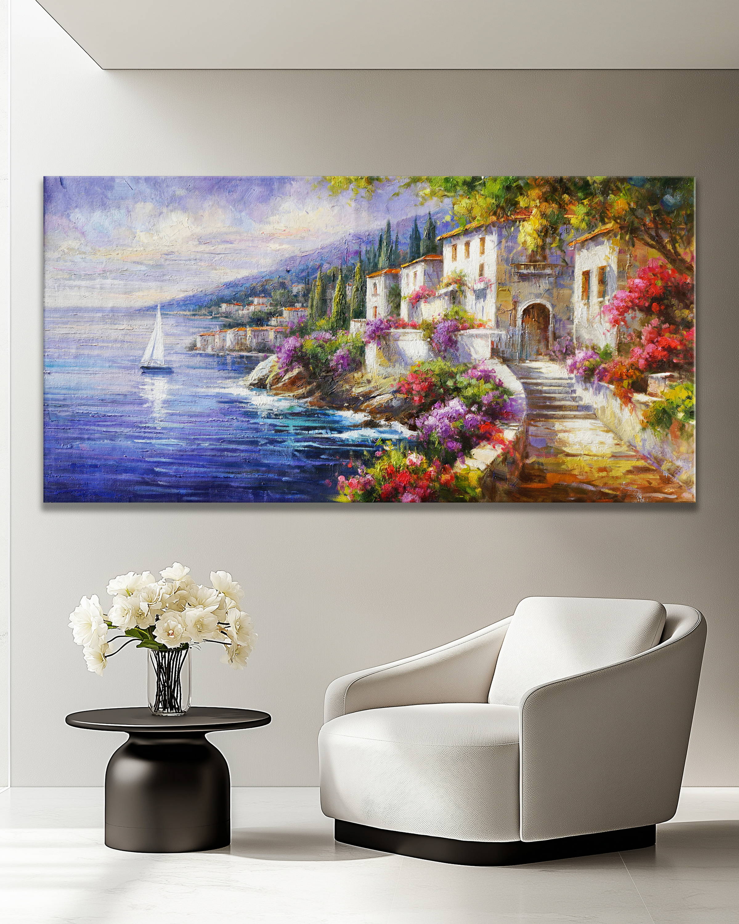 Dipinto a mano Costiera mediterranea 70x140cm