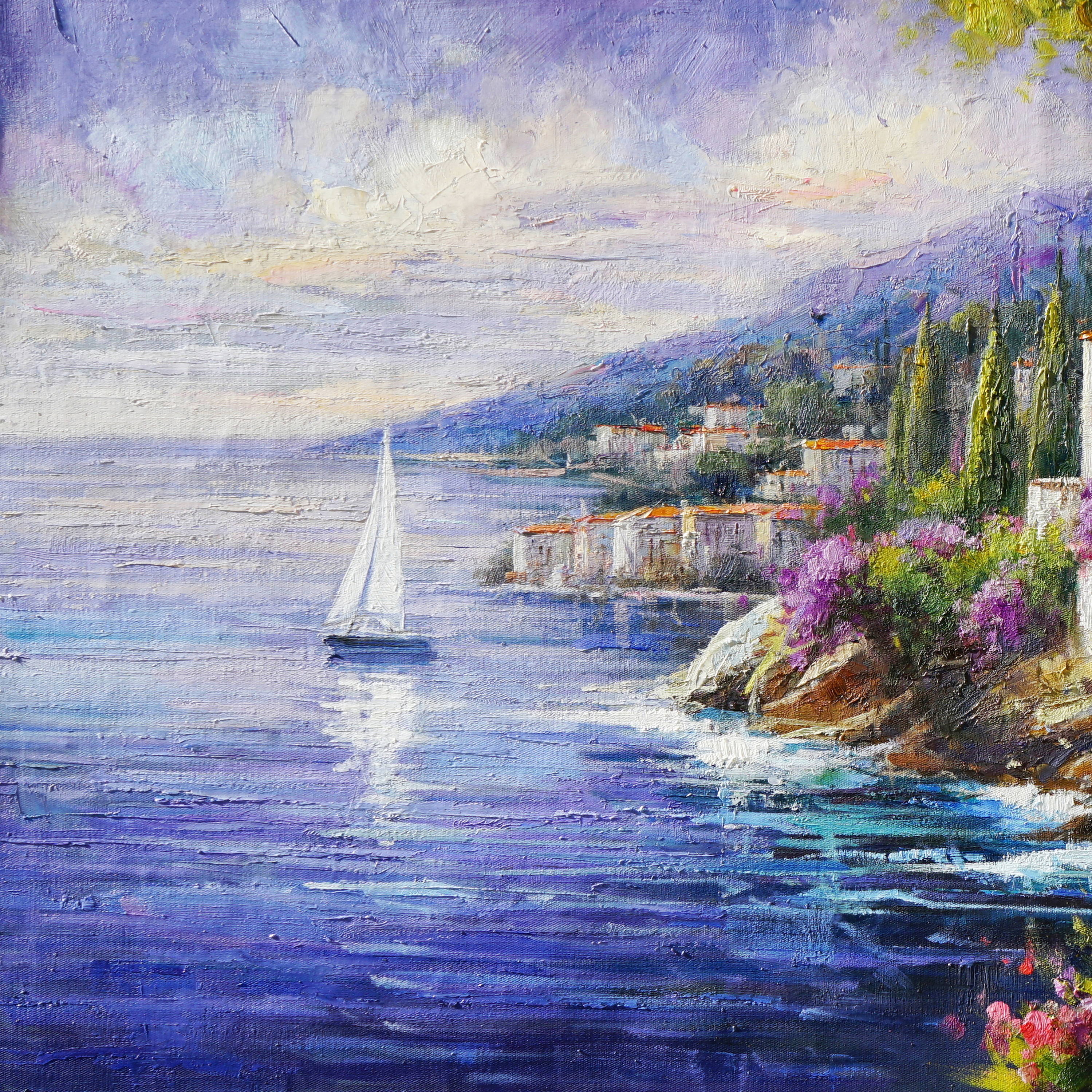 Dipinto a mano Costiera mediterranea 70x140cm