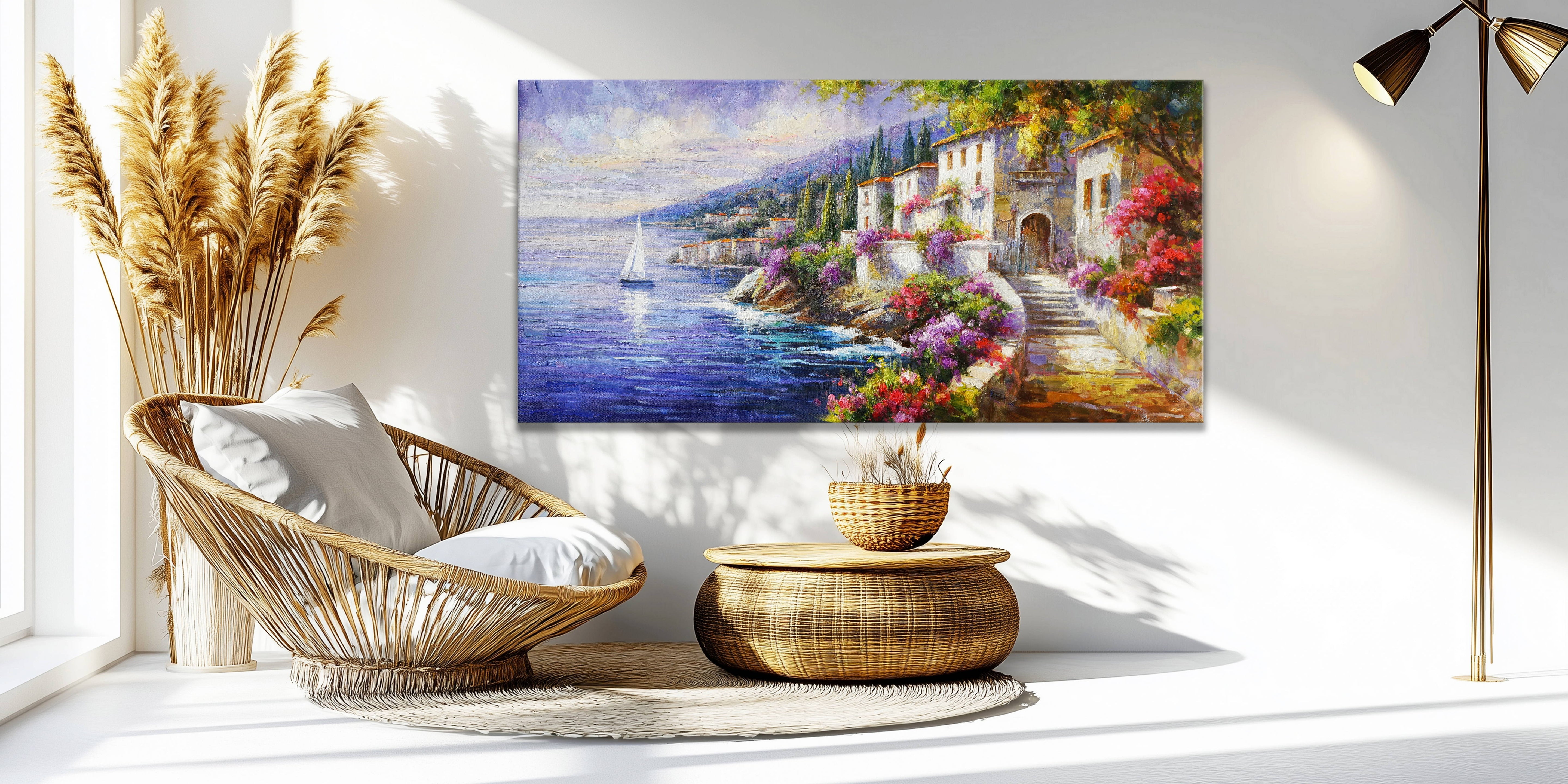 Dipinto a mano Costiera mediterranea 70x140cm