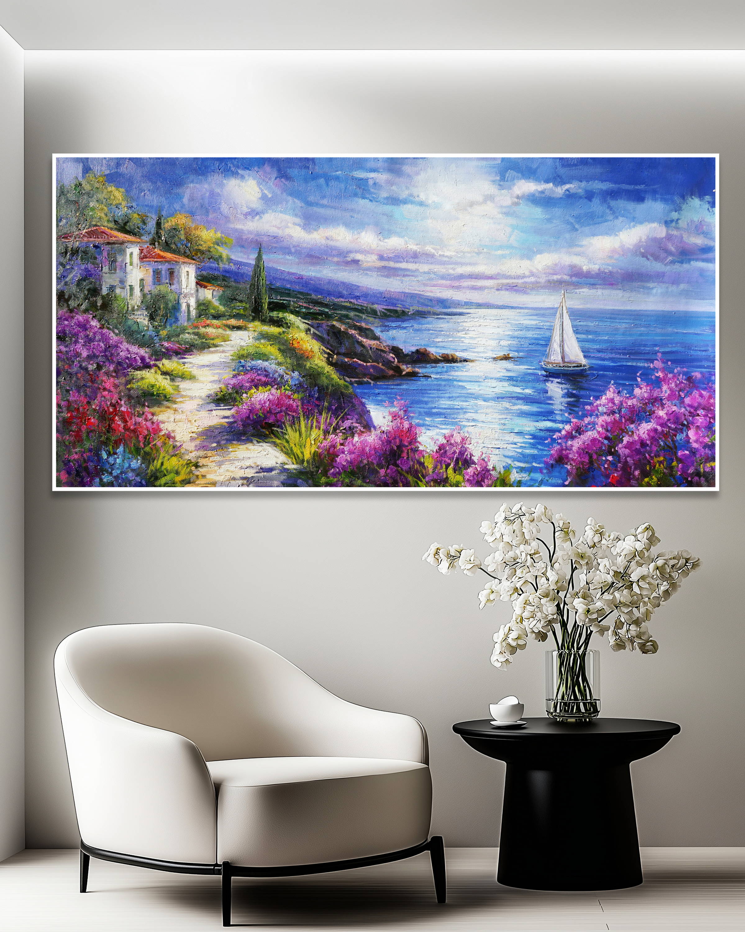 Dipinto a mano Costiera mediterranea 70x140cm