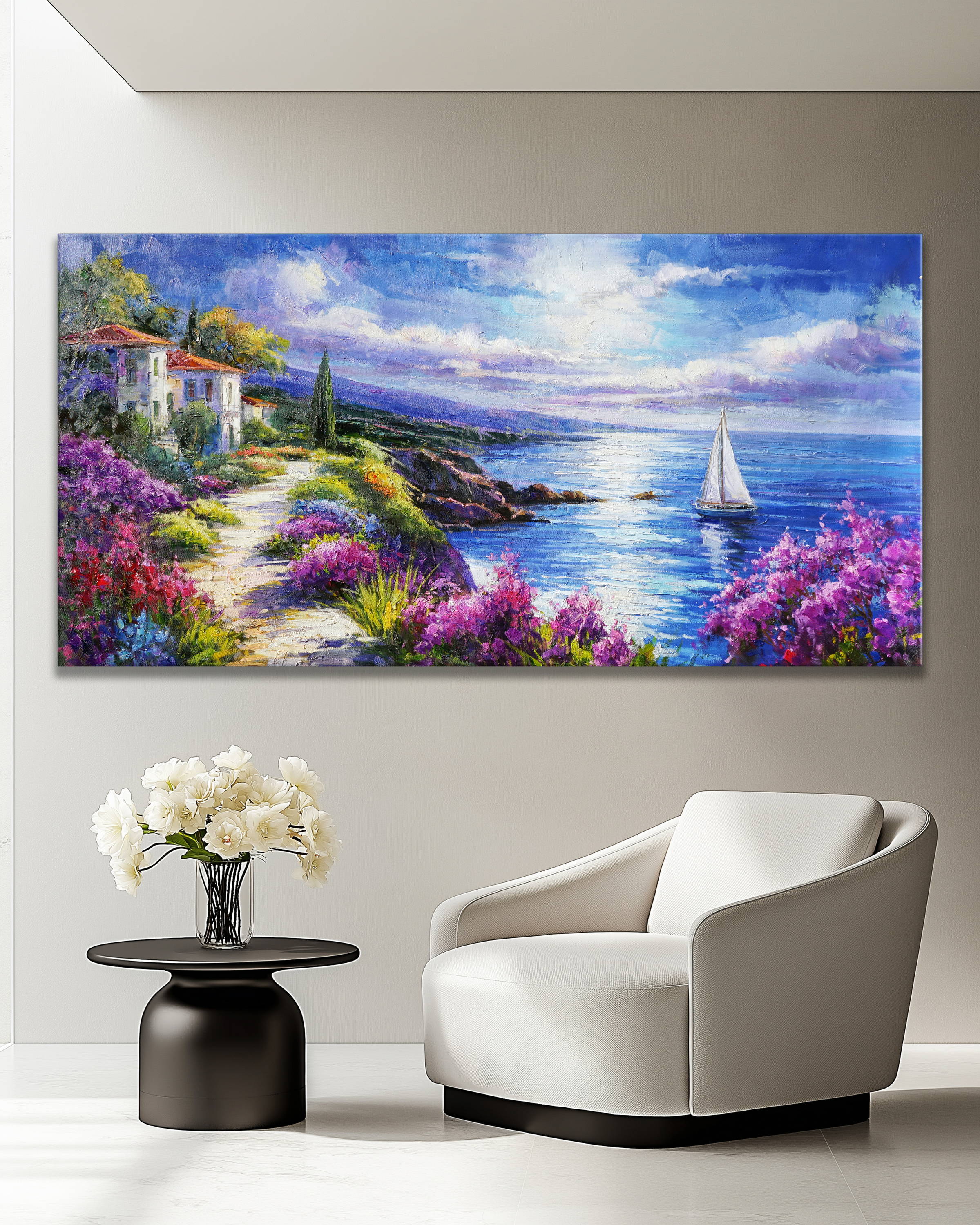 Hand painted A wonderful view of a beautiful landscape 70x140cm