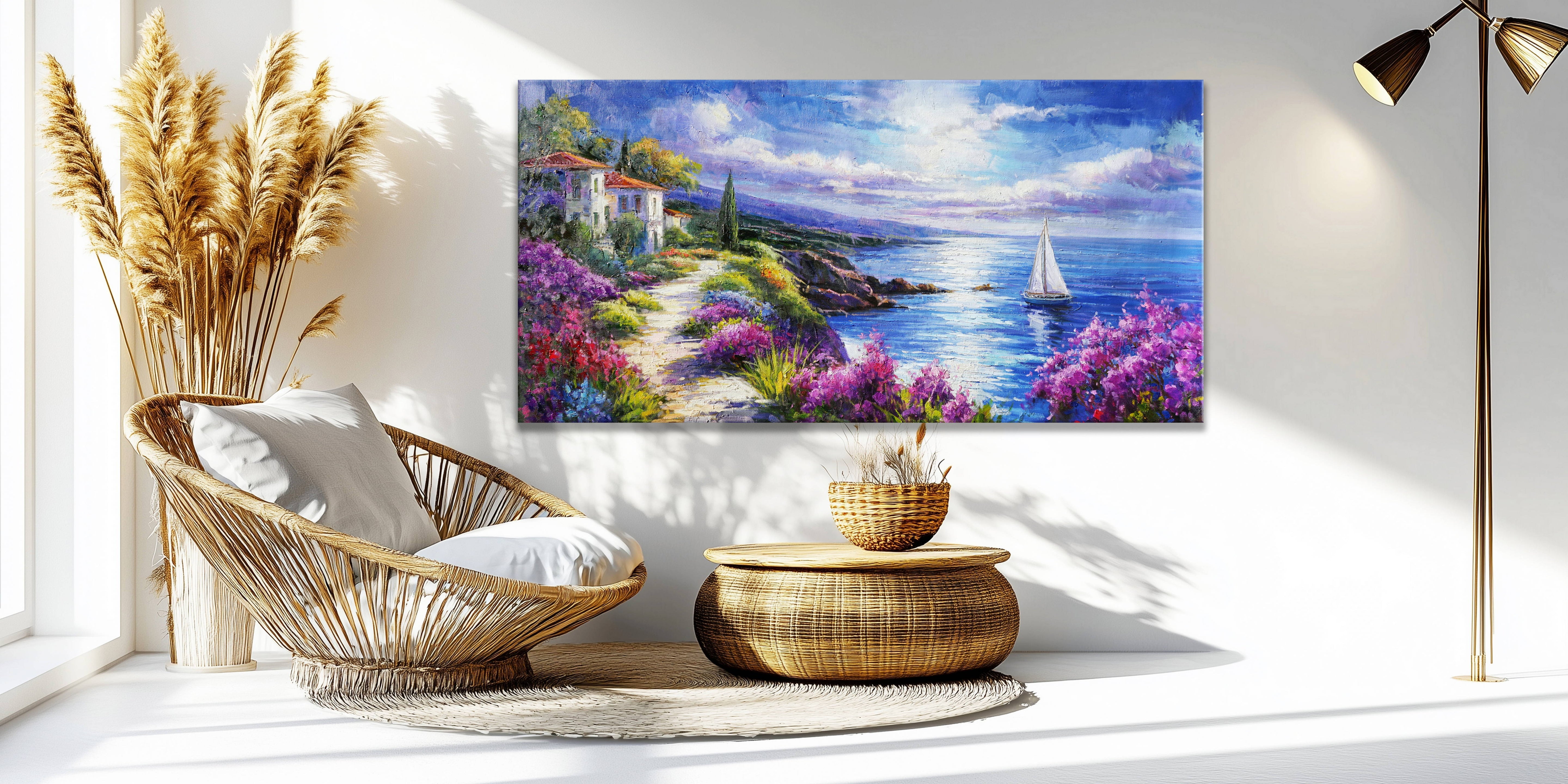 Hand painted A wonderful view of a beautiful landscape 70x140cm