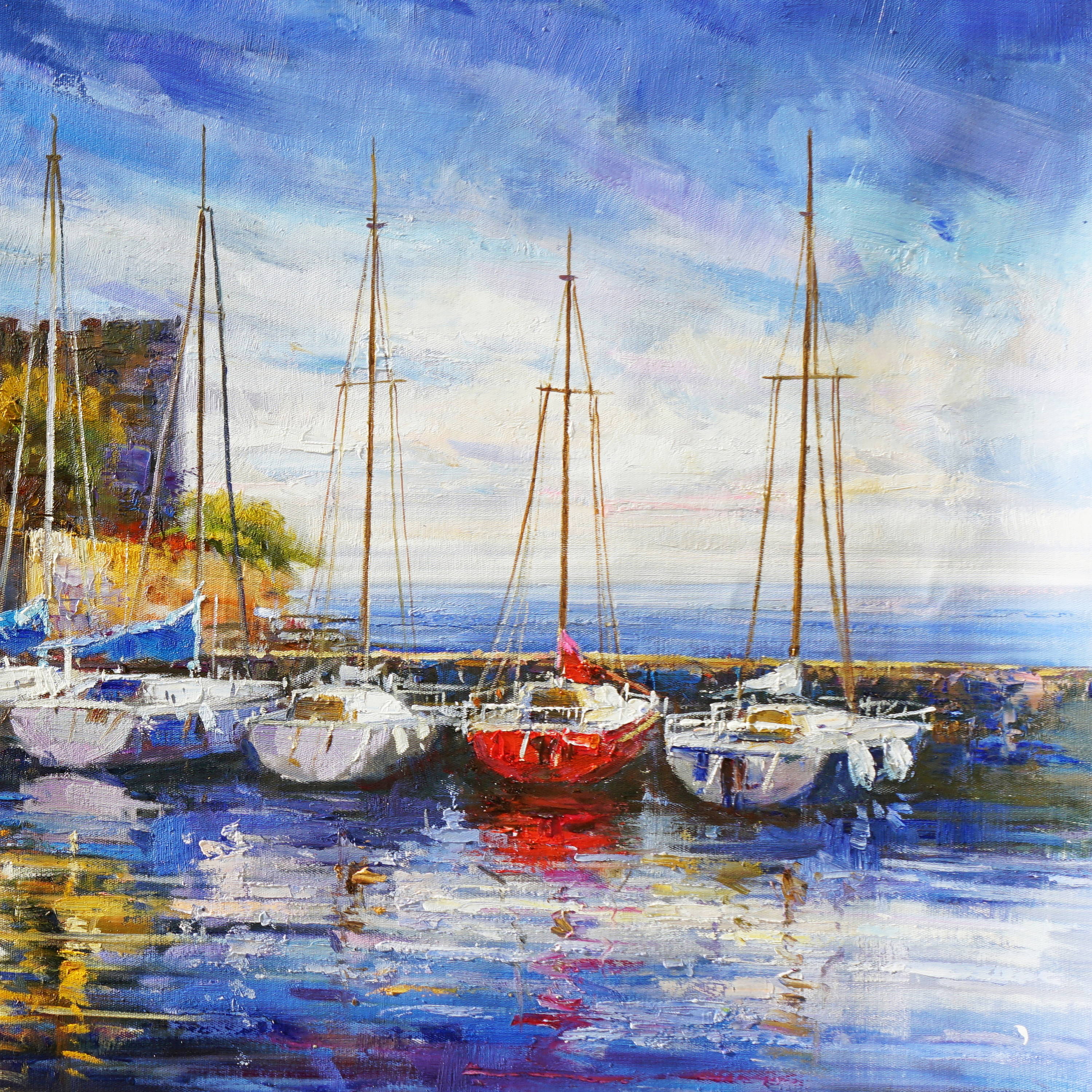 Dipinto a mano Castello Torri del Benaco Lago di Garda 70x140cm