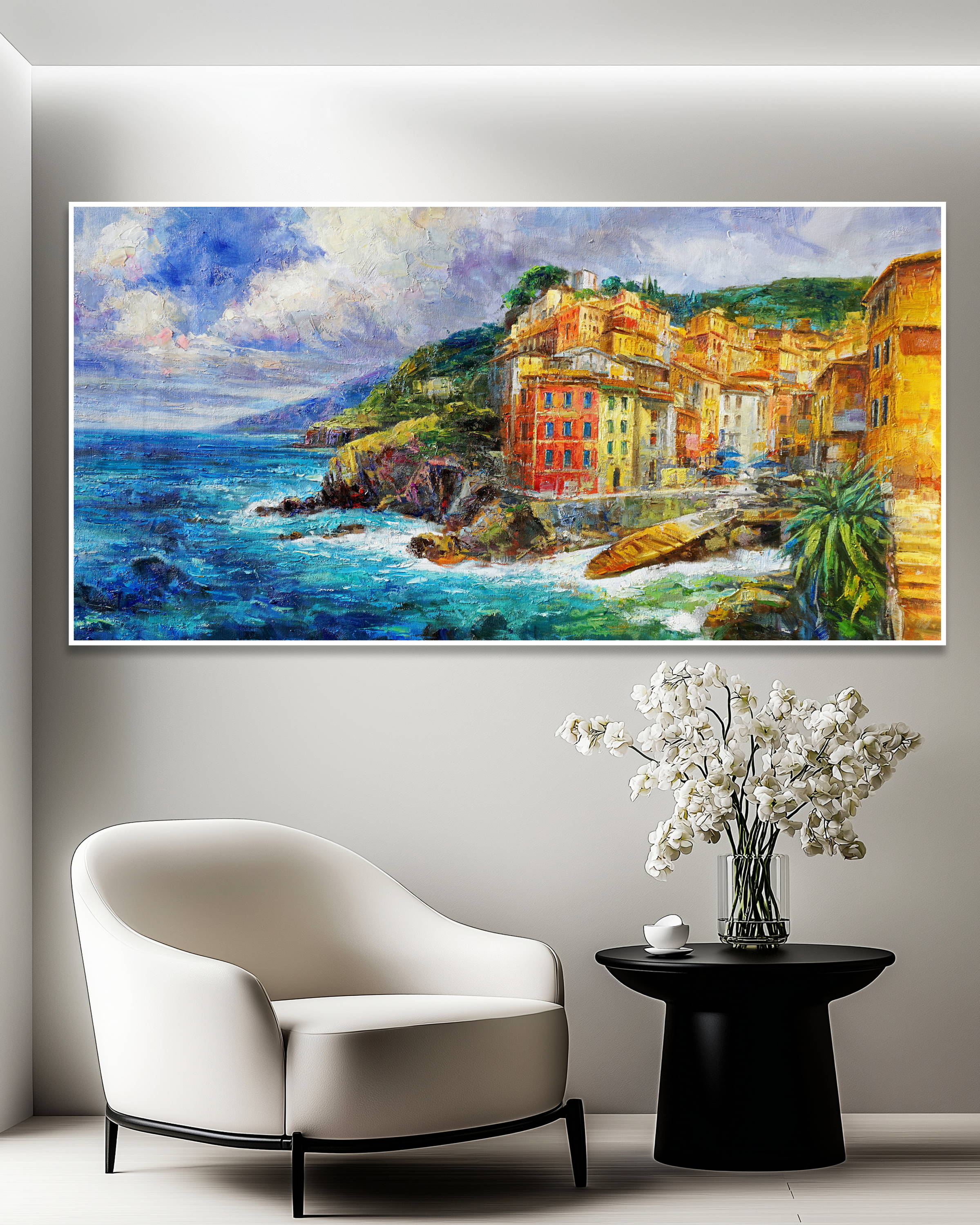 Dipinto a mano Riomaggiore Cinque Terre 70x140cm