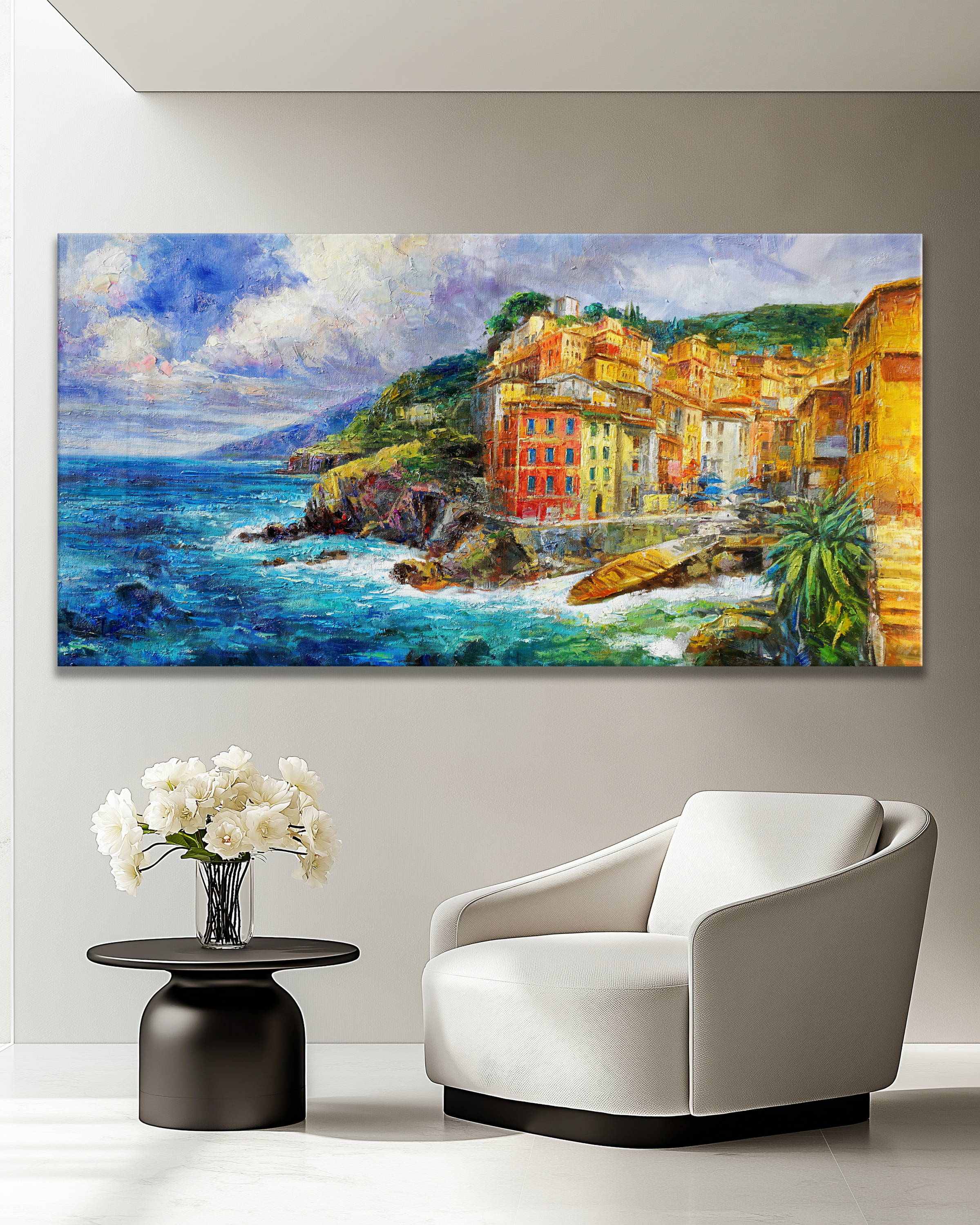 Dipinto a mano Riomaggiore Cinque Terre 70x140cm