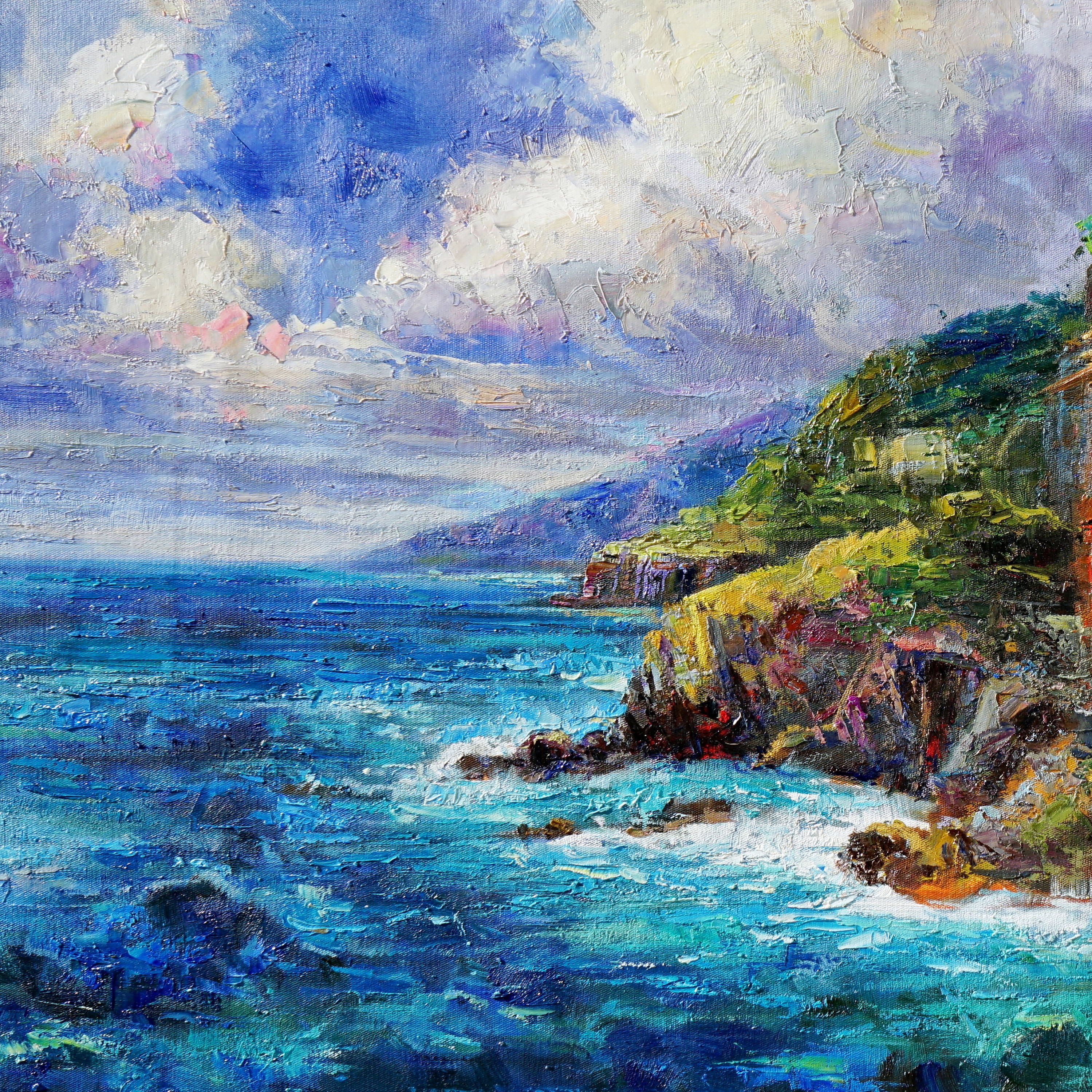 Dipinto a mano Riomaggiore Cinque Terre 70x140cm