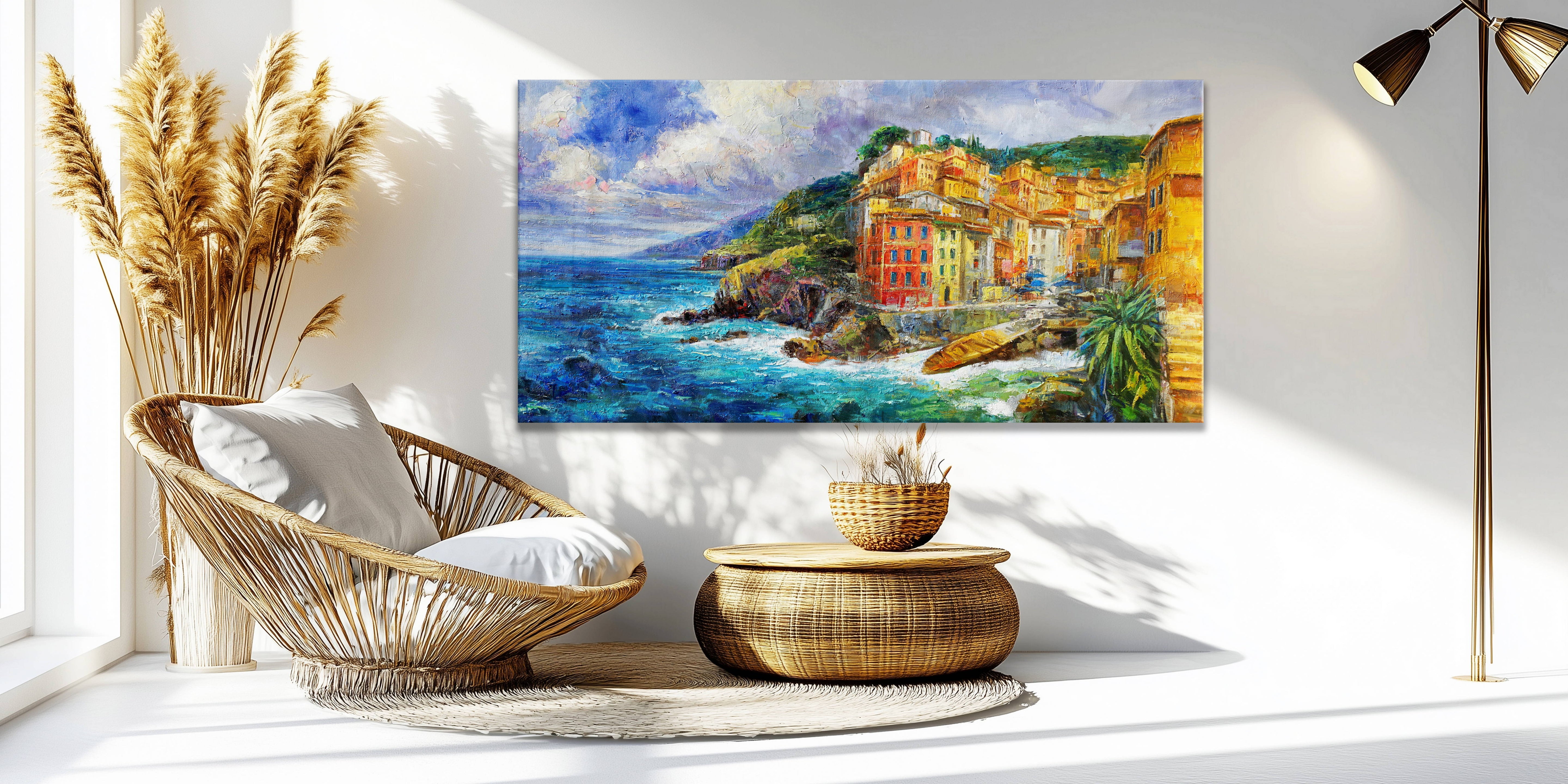 Dipinto a mano Riomaggiore Cinque Terre 70x140cm