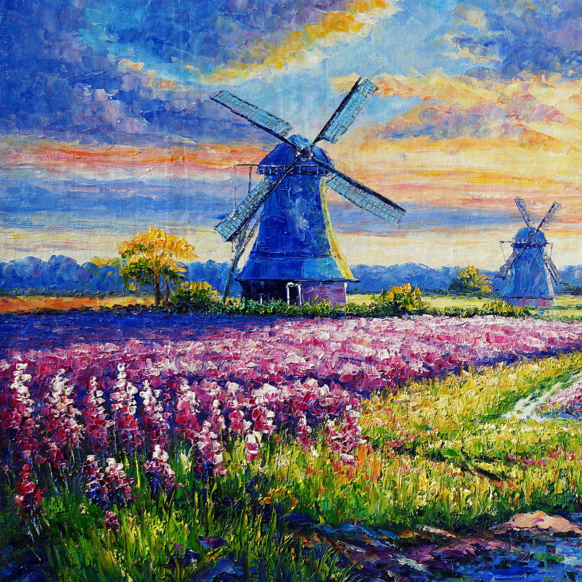 Hand painted Field of Flowers with Statue 70x140cm