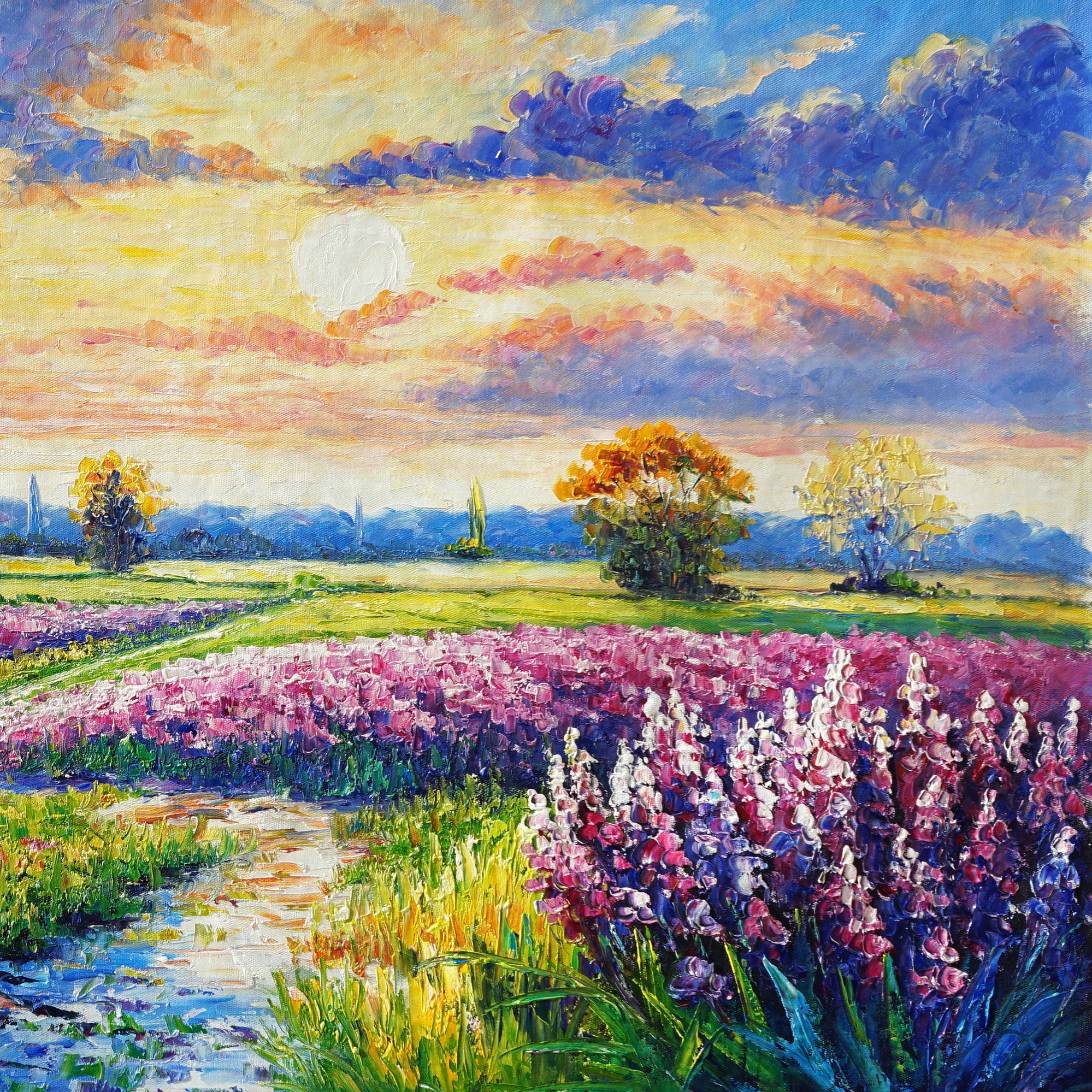 Hand painted Field of Flowers with Statue 70x140cm