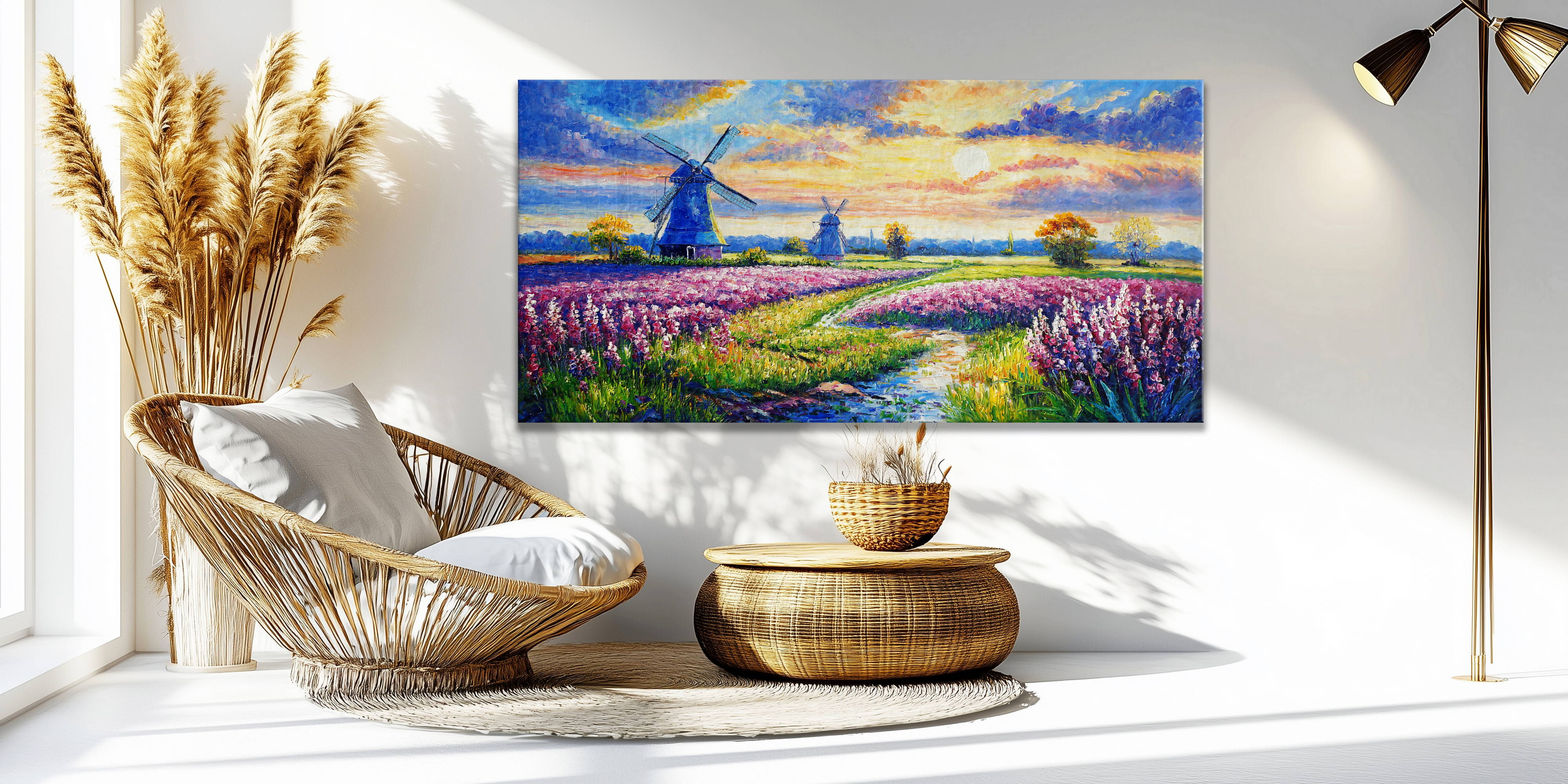 Hand painted Field of Flowers with Statue 70x140cm