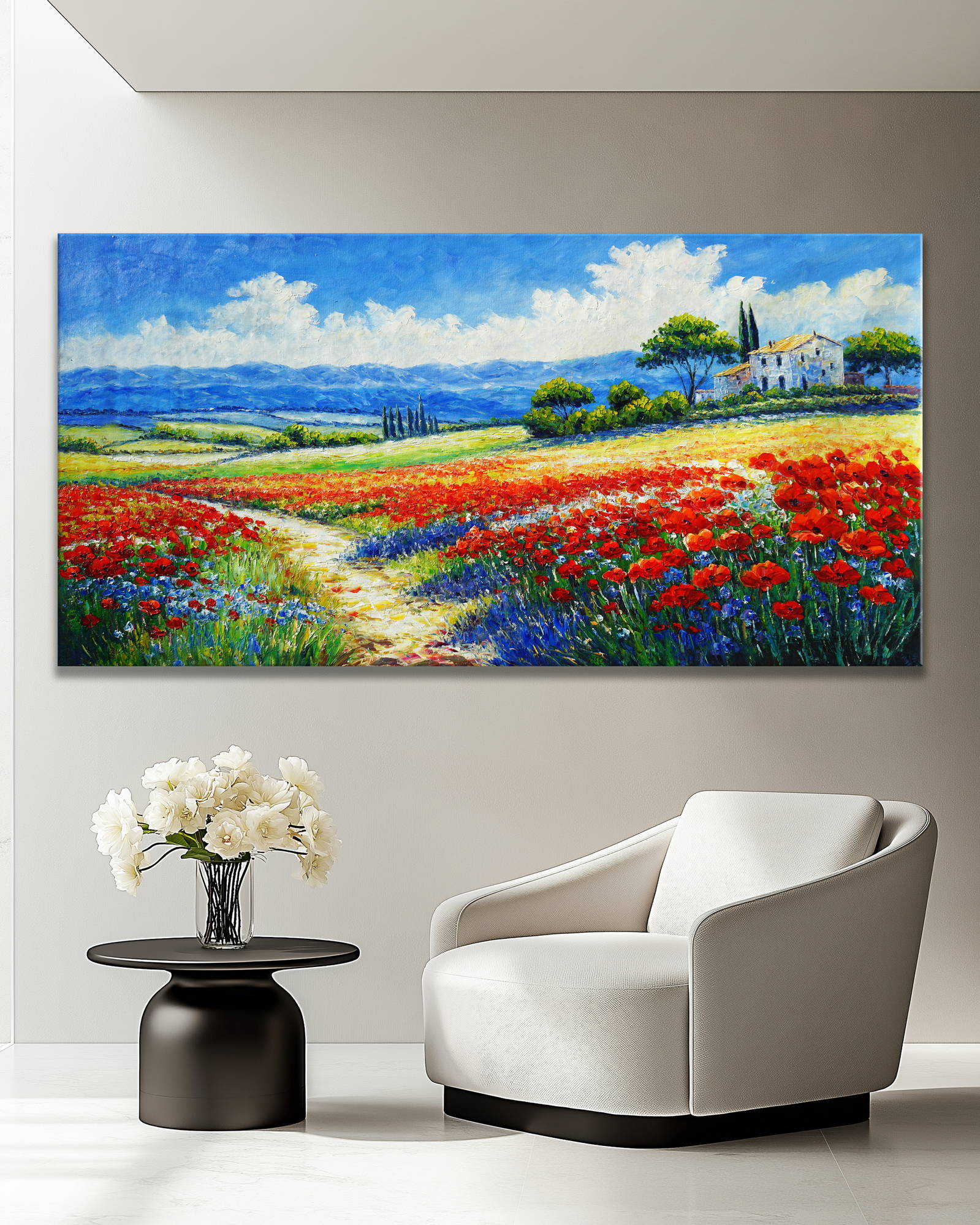 Hand painted Field of Colorful Flowers 70x140cm